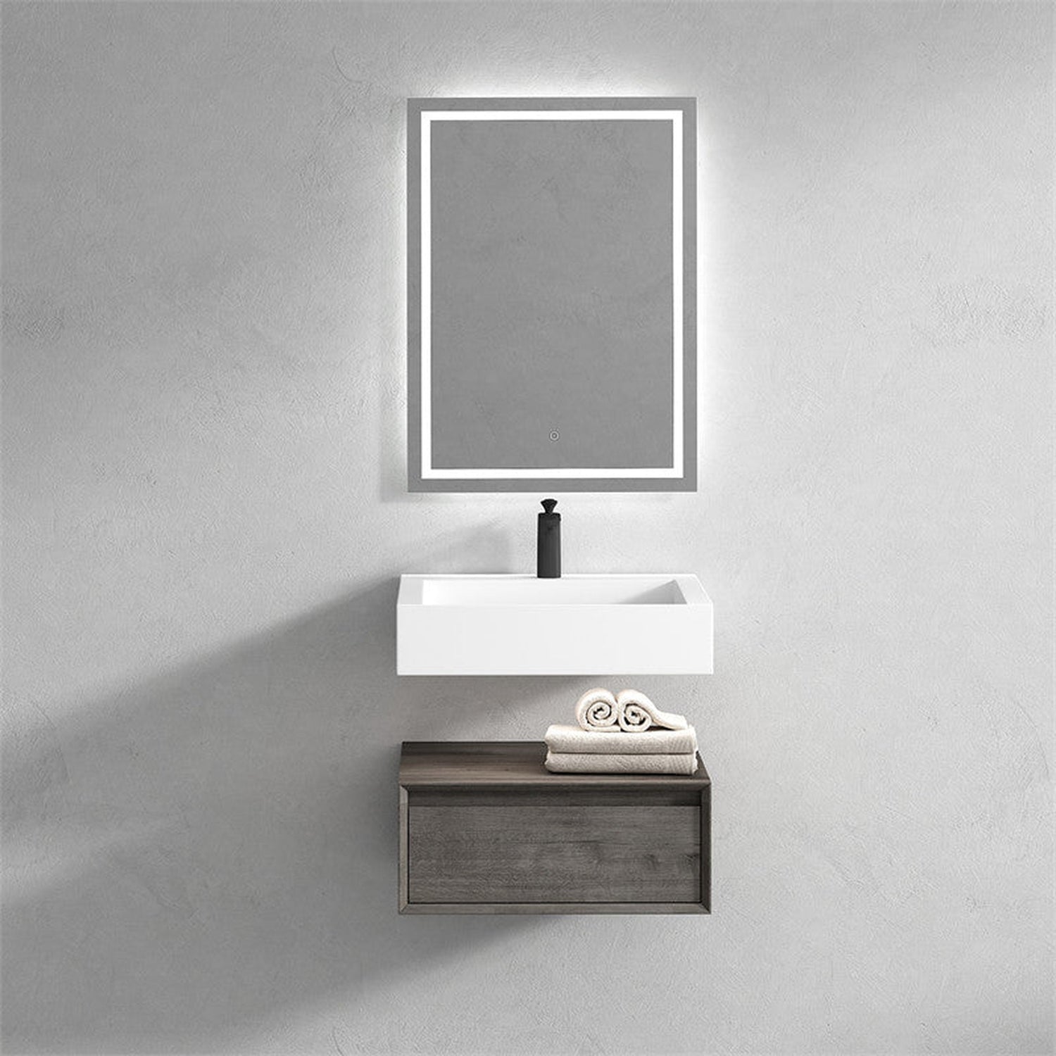 Aria 24&quot; Smoke Oak Floating Vanity With Single Reinforced White Acrylic Sink