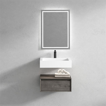 Aria 24&quot; Smoke Oak Floating Vanity With Single Reinforced White Acrylic Sink