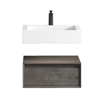 Aria 24&quot; Smoke Oak Floating Vanity With Single Reinforced White Acrylic Sink