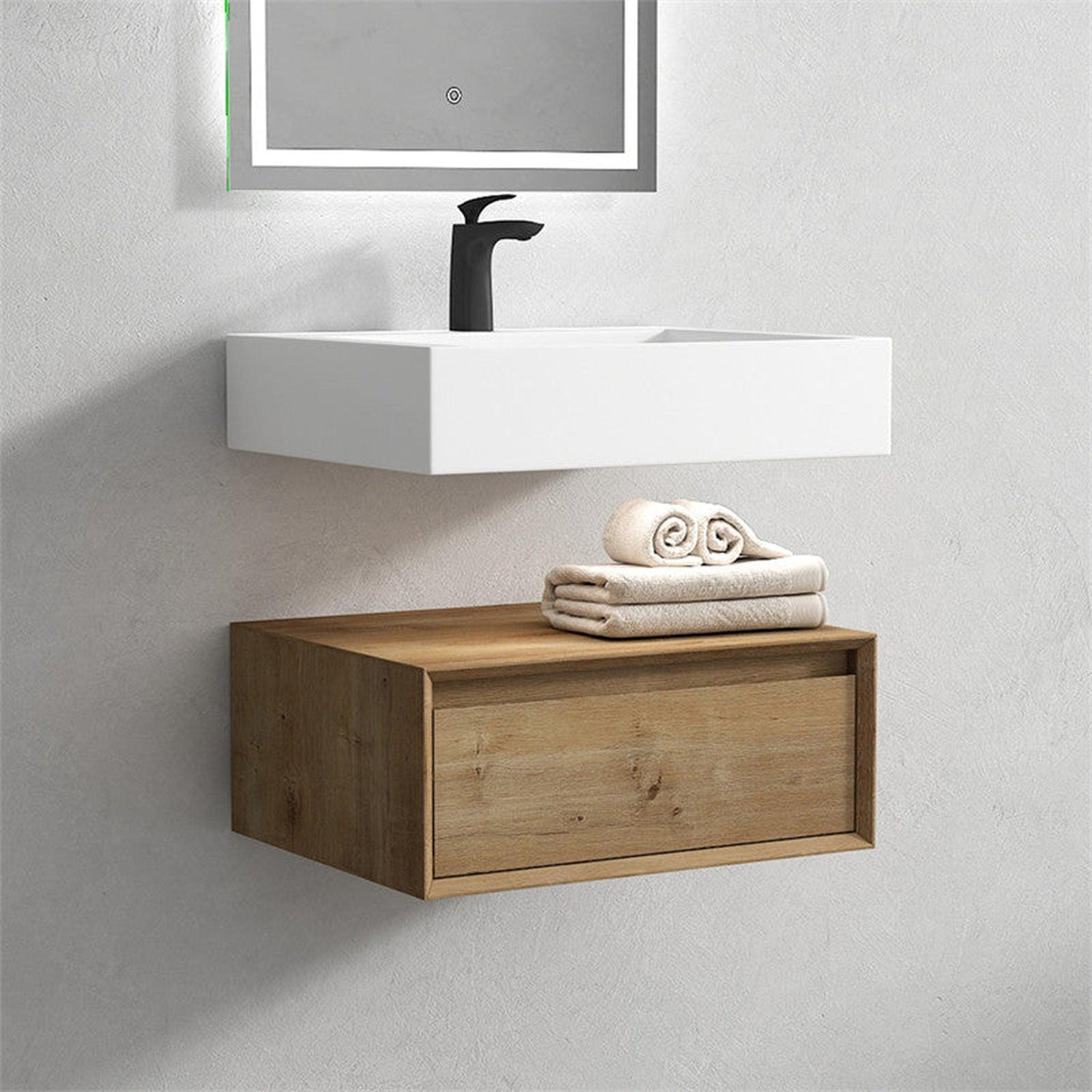 Aria 24&quot; White Oak Floating Vanity With Single Reinforced White Acrylic Sink