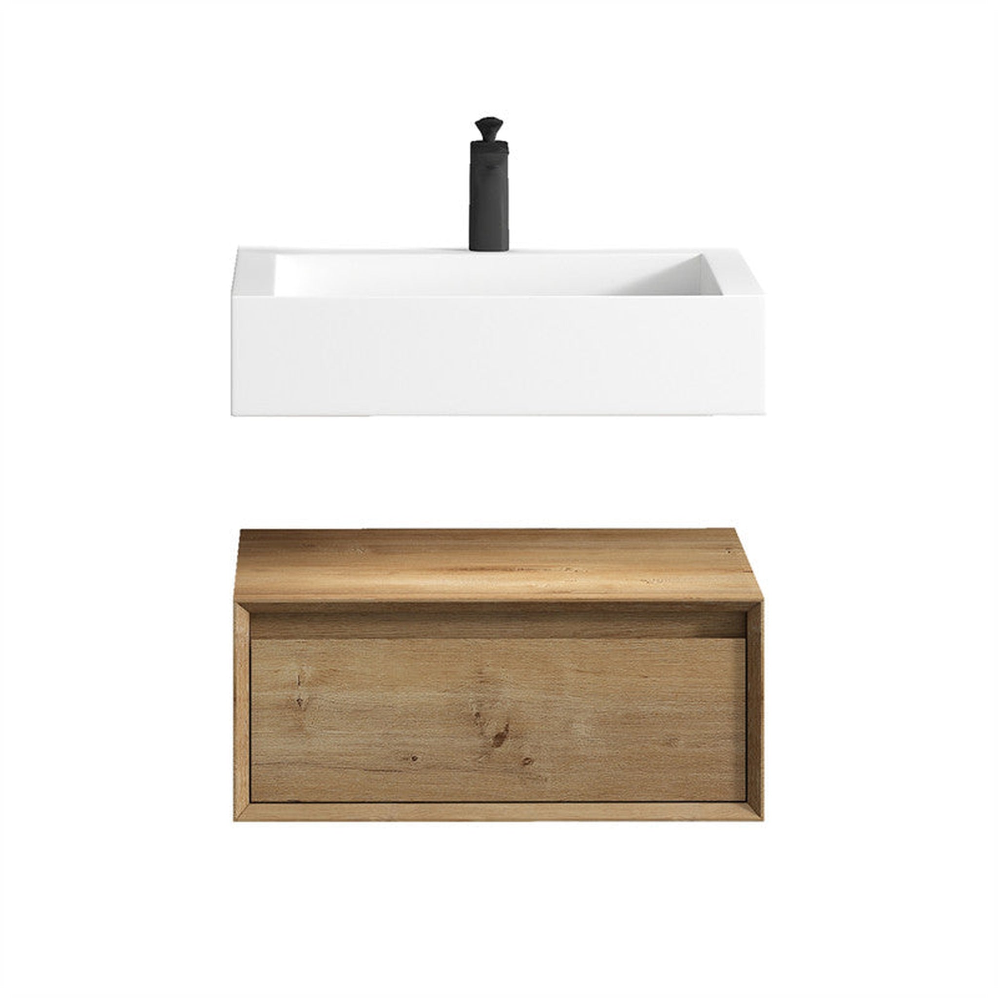 Aria 24&quot; White Oak Floating Vanity With Single Reinforced White Acrylic Sink