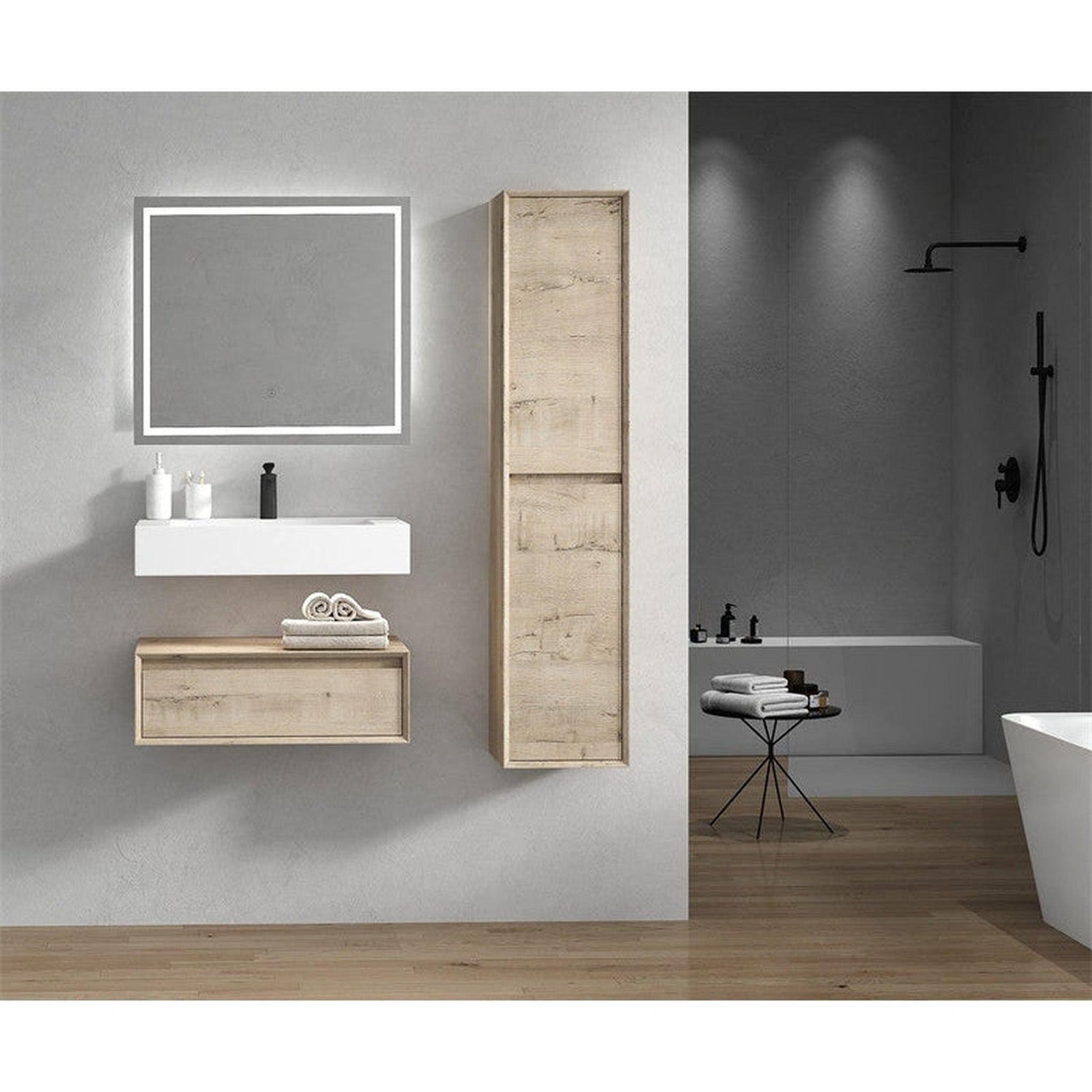 Aria 30&quot; Light Oak Floating Vanity With Single Reinforced White Acrylic Sink