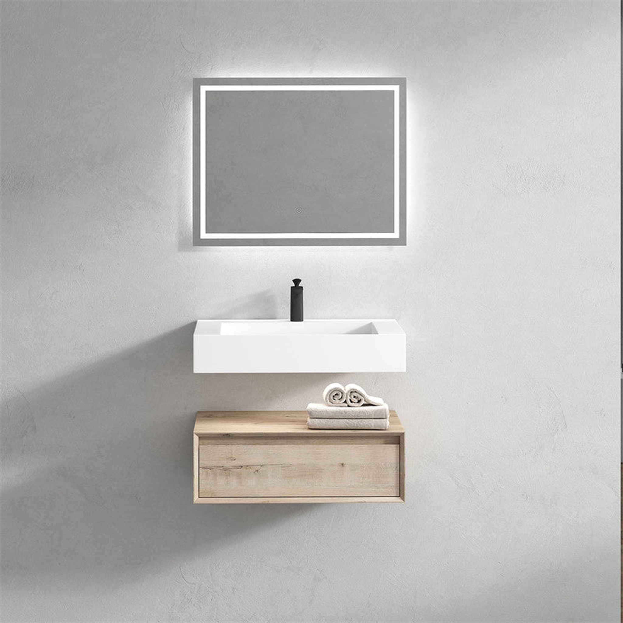 Aria 30&quot; Light Oak Floating Vanity With Single Reinforced White Acrylic Sink