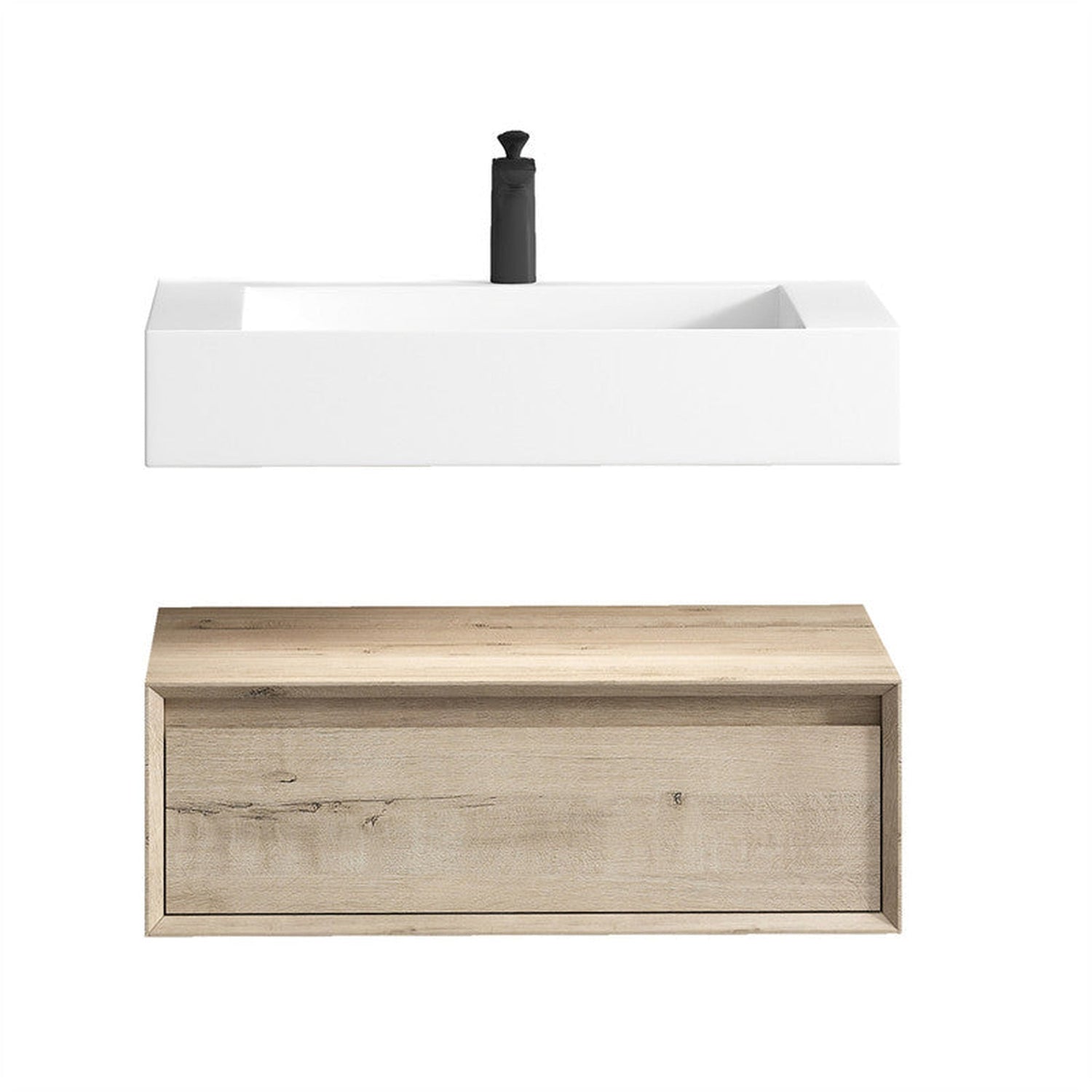 Aria 30&quot; Light Oak Floating Vanity With Single Reinforced White Acrylic Sink