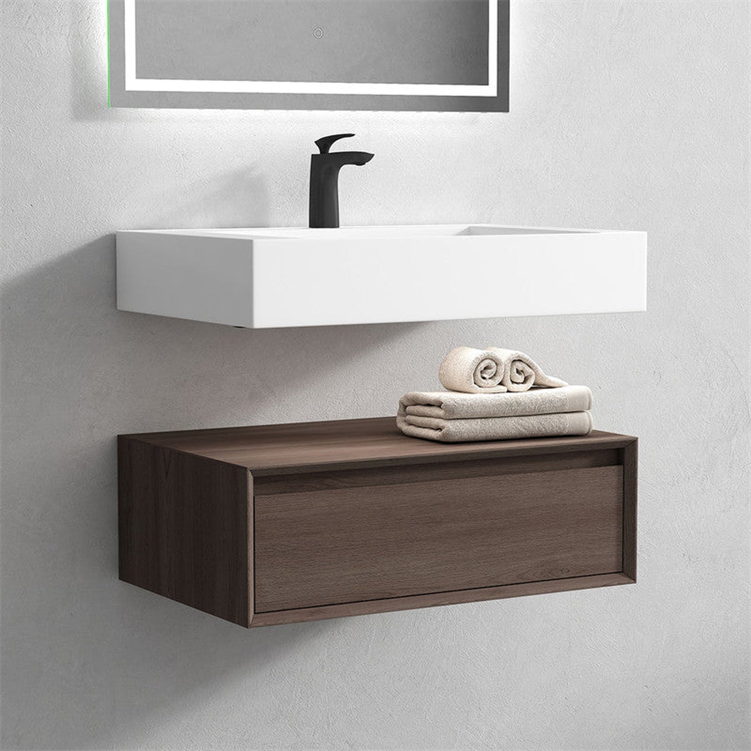 Aria 30&quot; Red Oak Floating Vanity With Single Reinforced White Acrylic Sink