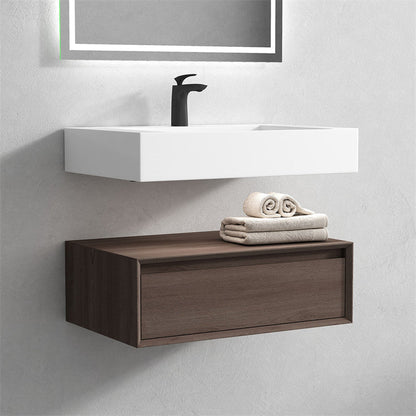 Aria 30&quot; Red Oak Floating Vanity With Single Reinforced White Acrylic Sink