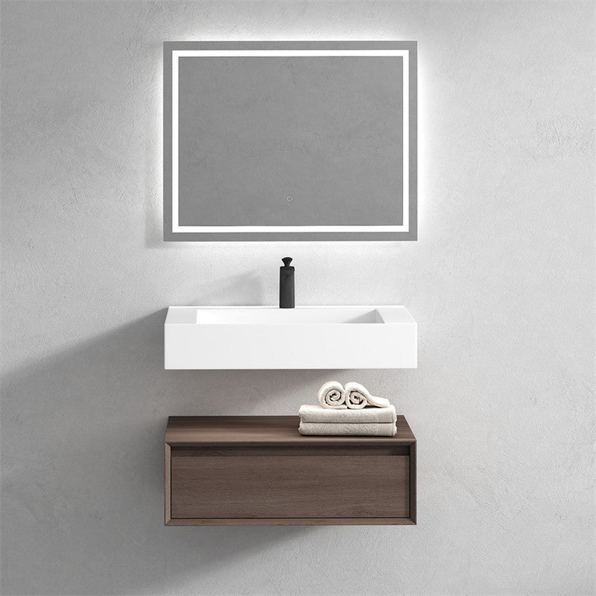 Aria 30&quot; Red Oak Floating Vanity With Single Reinforced White Acrylic Sink