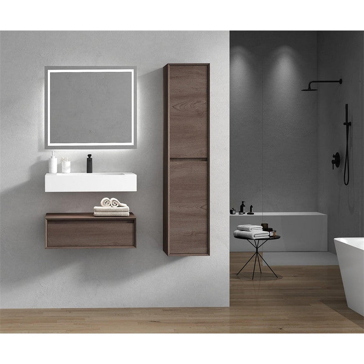 Aria 30&quot; Red Oak Floating Vanity With Single Reinforced White Acrylic Sink