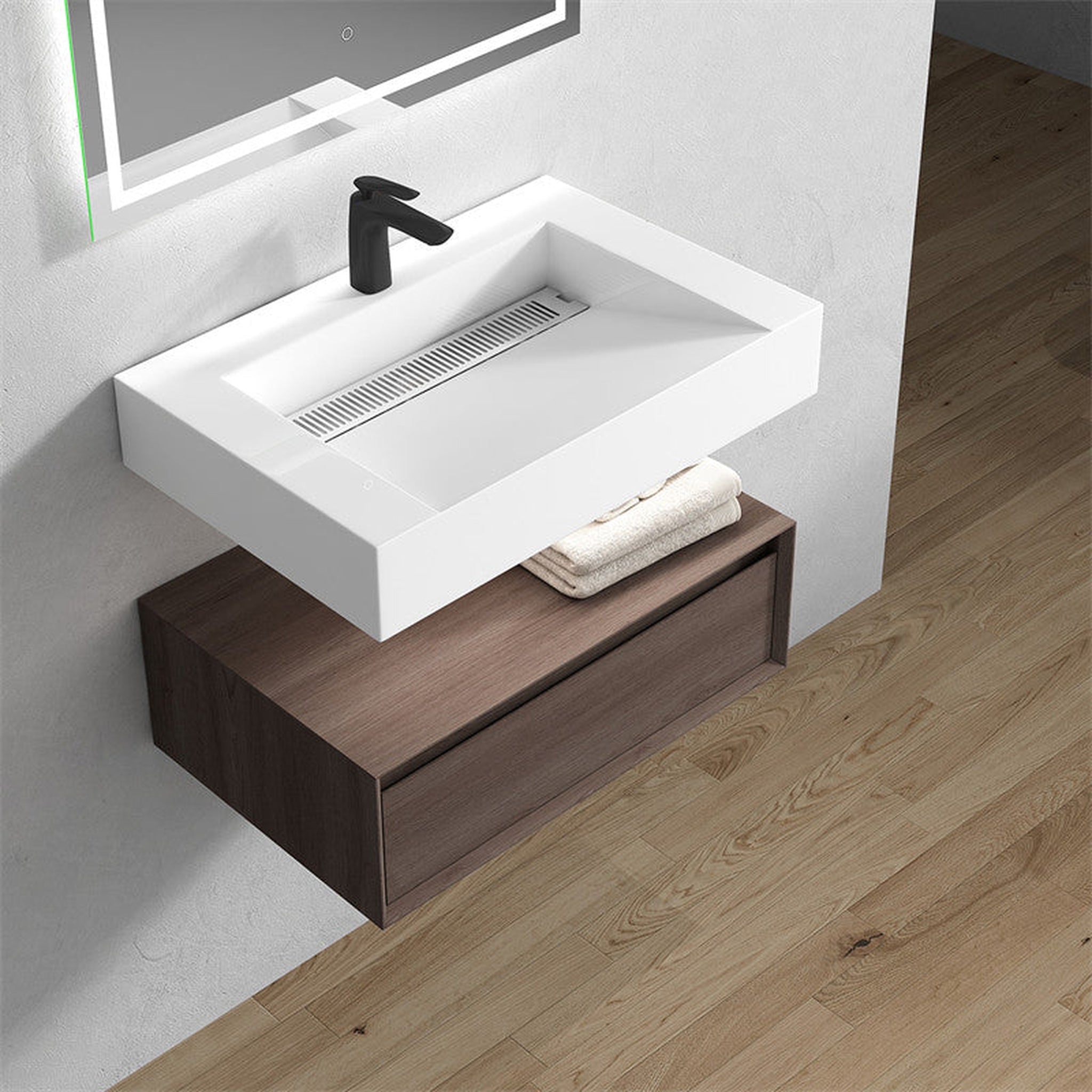 Aria 30&quot; Red Oak Floating Vanity With Single Reinforced White Acrylic Sink