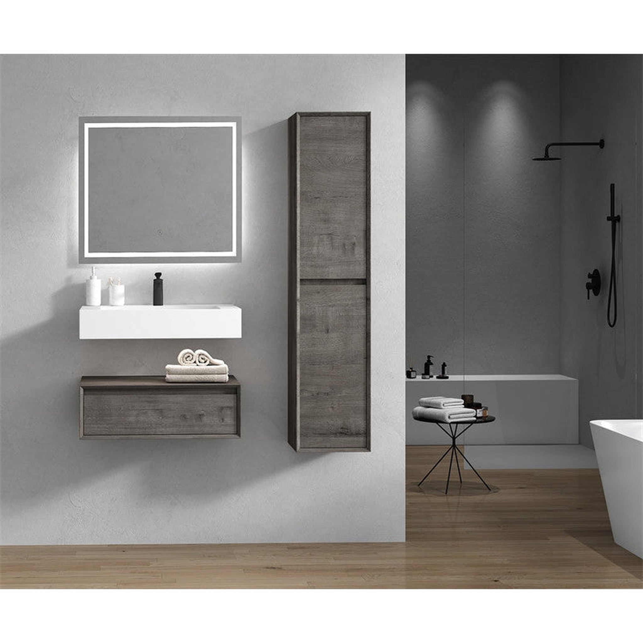 Aria 30&quot; Smoke Oak Floating Vanity With Single Reinforced White Acrylic Sink