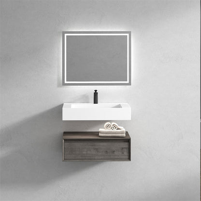 Aria 30&quot; Smoke Oak Floating Vanity With Single Reinforced White Acrylic Sink