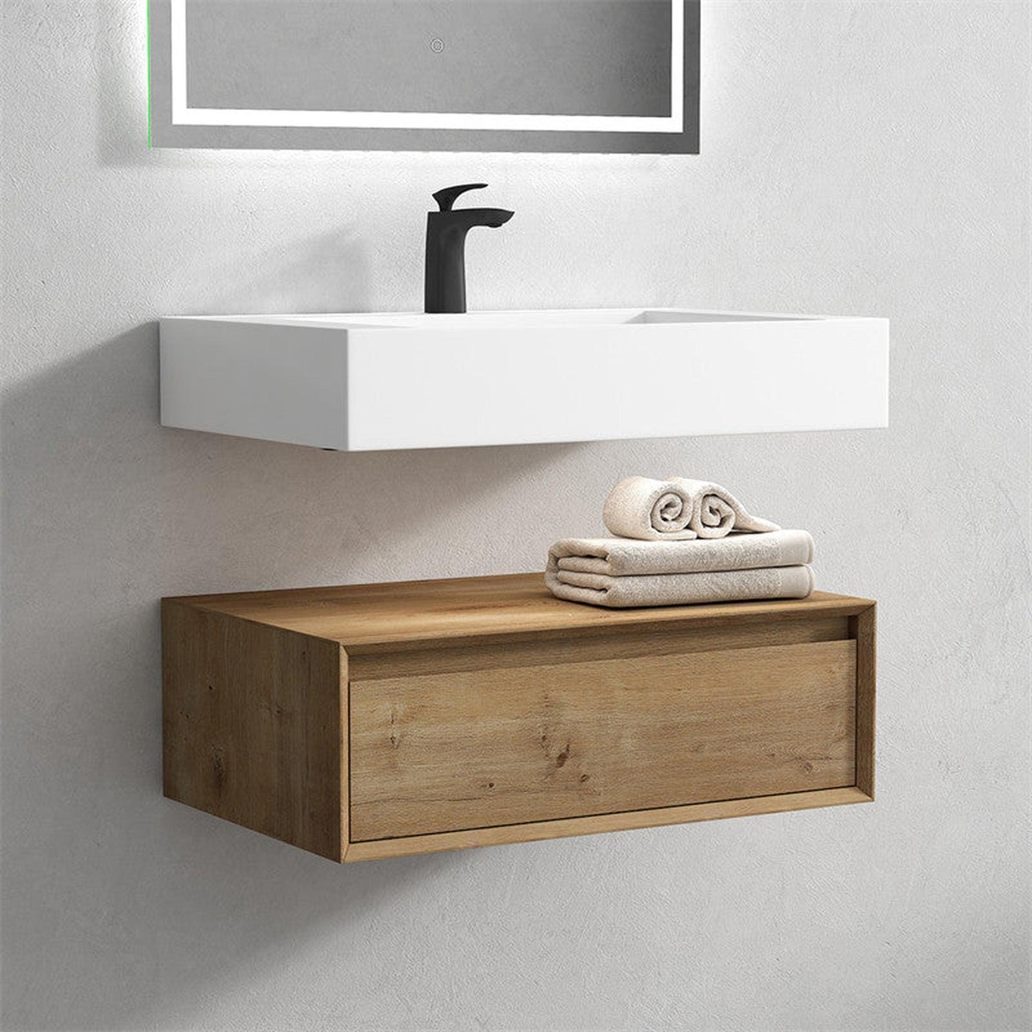 Aria 30&quot; White Oak Floating Vanity With Single Reinforced White Acrylic Sink