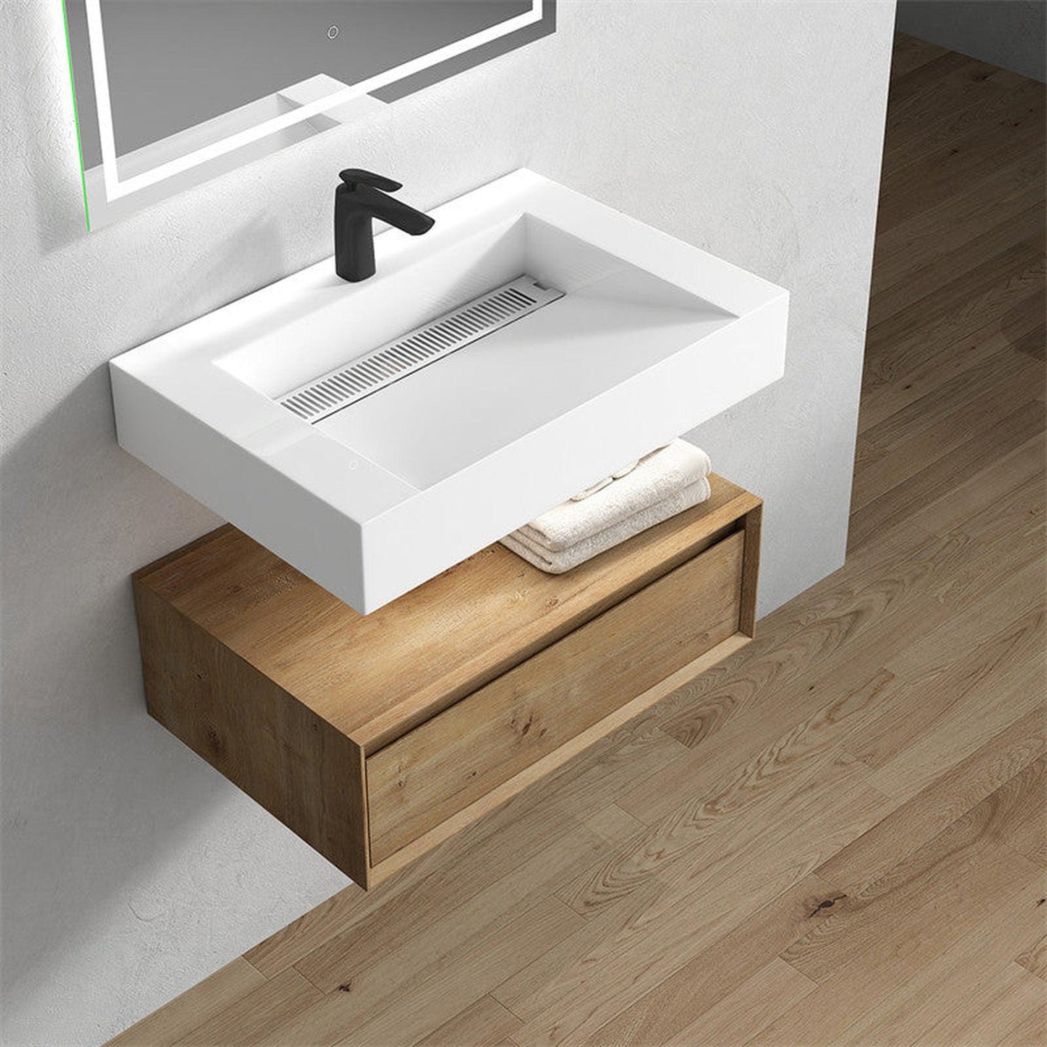 Aria 30&quot; White Oak Floating Vanity With Single Reinforced White Acrylic Sink