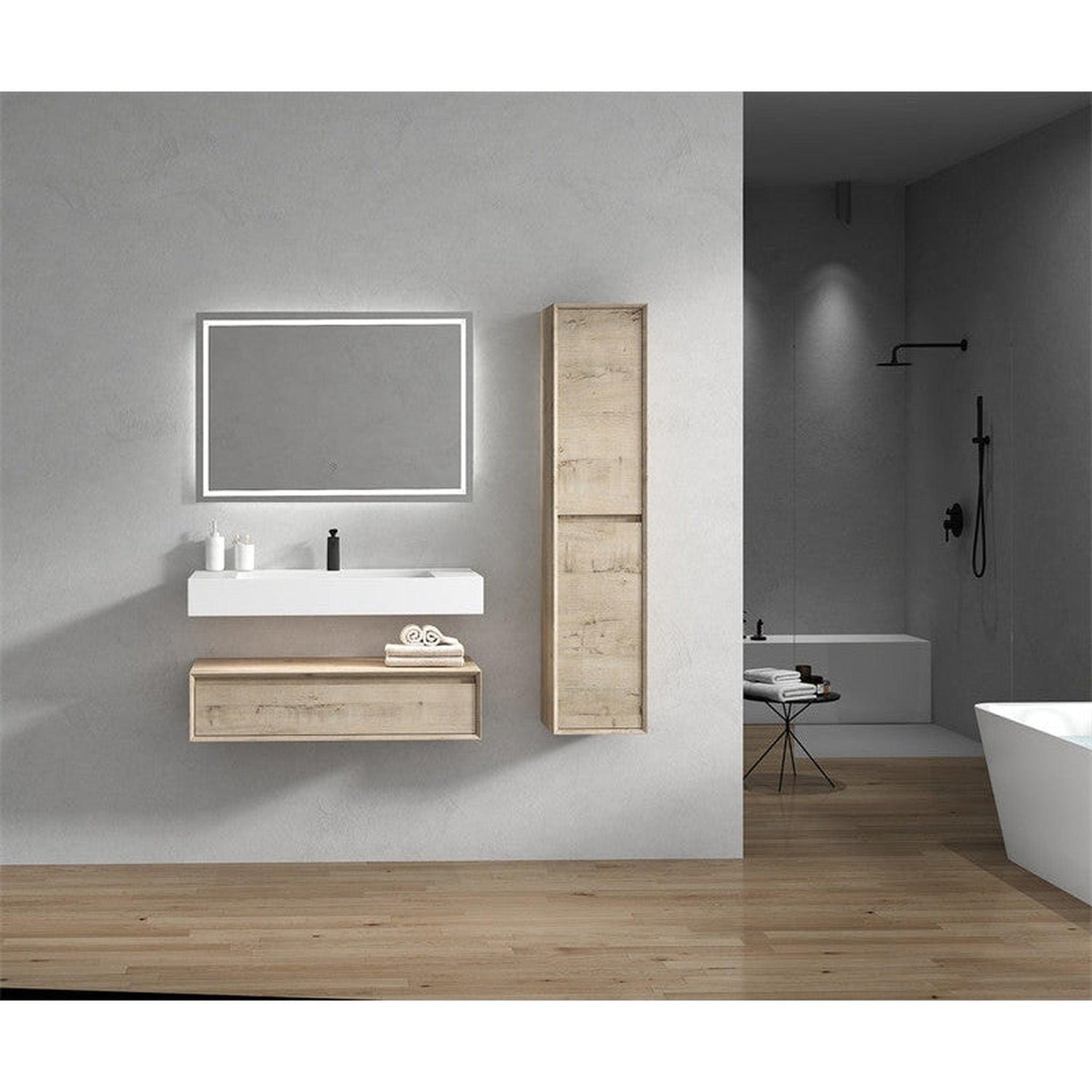 Aria 36&quot; Light Oak Floating Vanity With Single Reinforced White Acrylic Sink