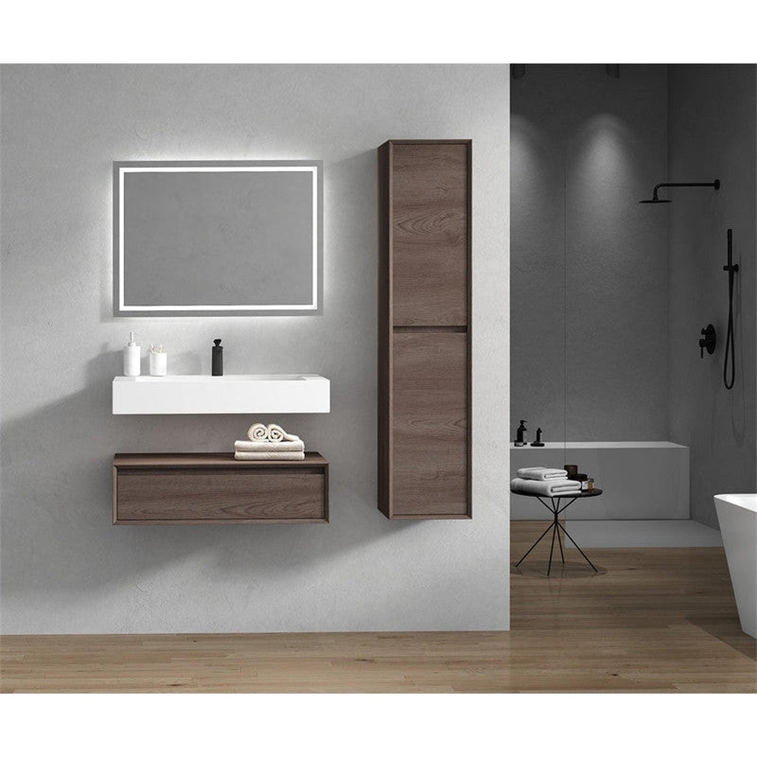 Aria 36&quot; Red Oak Floating Vanity With Single Reinforced White Acrylic Sink