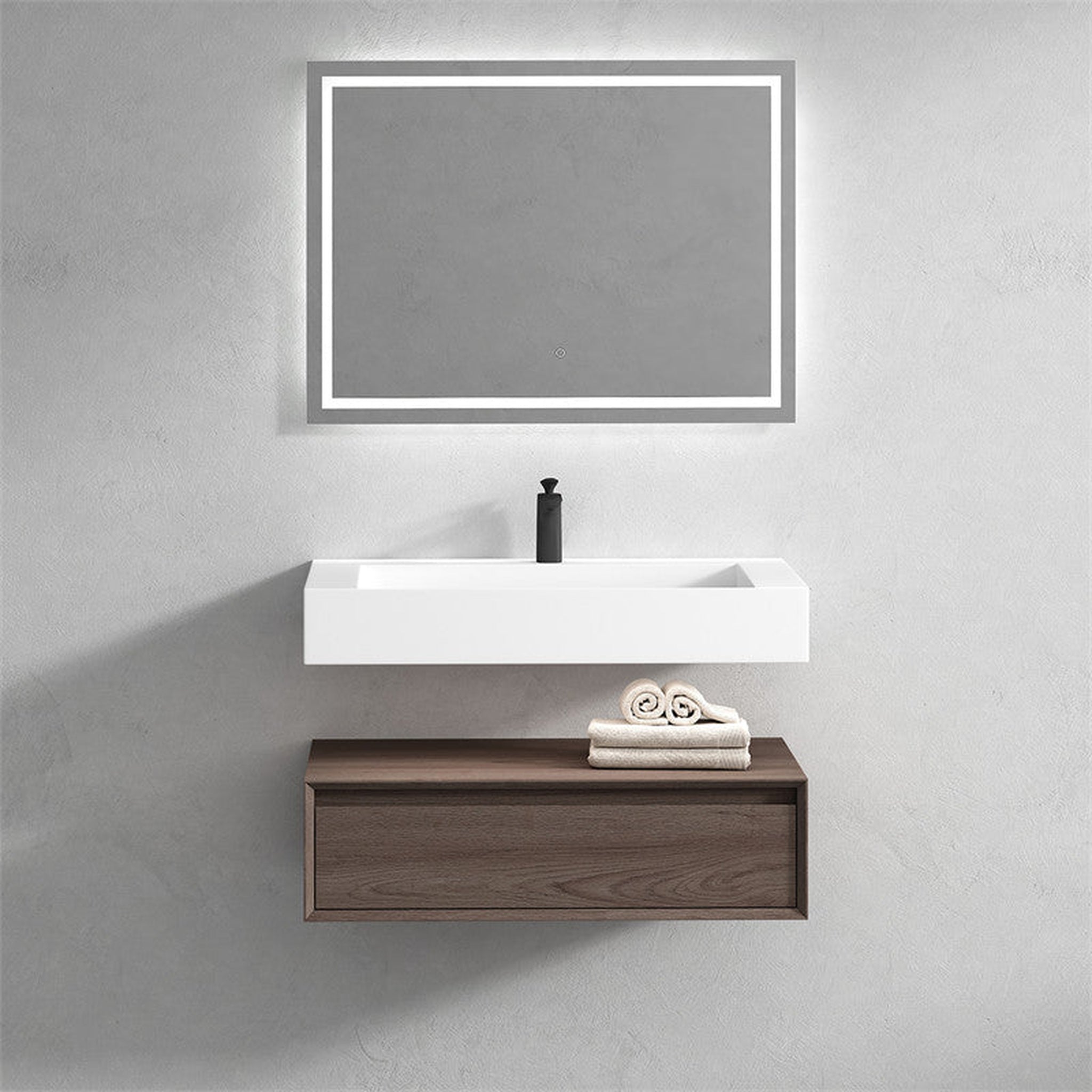 Aria 36&quot; Red Oak Floating Vanity With Single Reinforced White Acrylic Sink