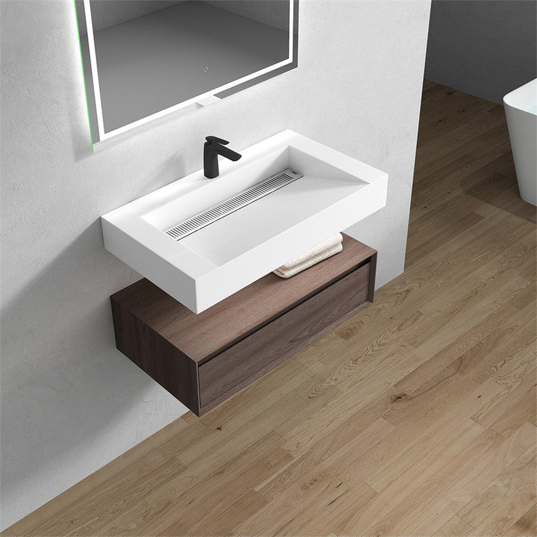 Aria 36&quot; Red Oak Floating Vanity With Single Reinforced White Acrylic Sink