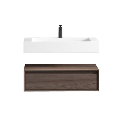 Aria 36&quot; Red Oak Floating Vanity With Single Reinforced White Acrylic Sink