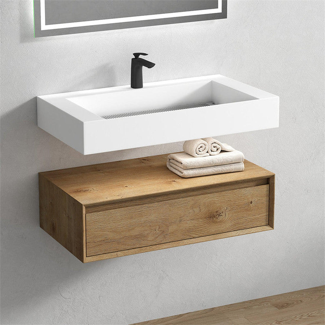 Aria 36&quot; White Oak Floating Vanity With Single Reinforced White Acrylic Sink