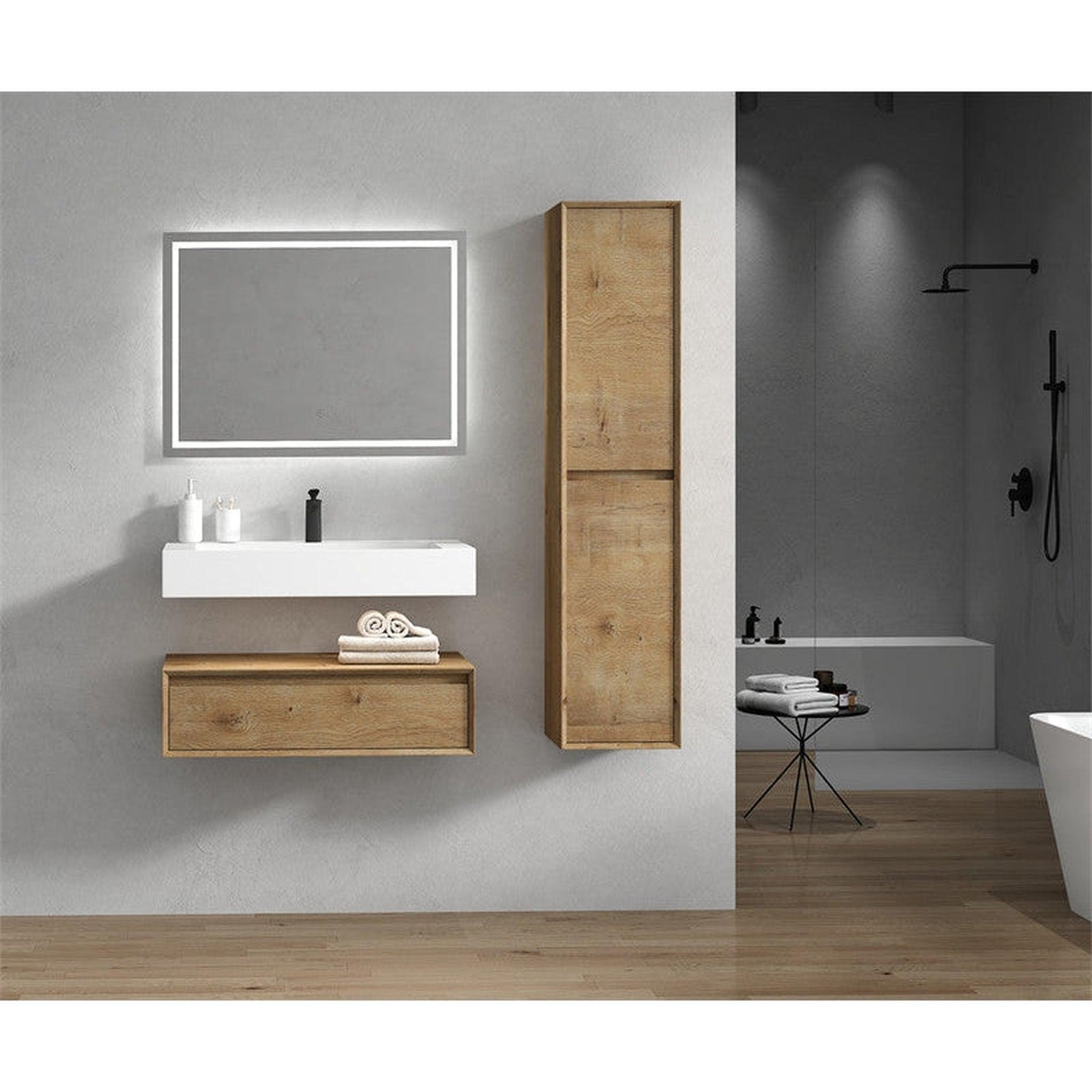 Aria 36&quot; White Oak Floating Vanity With Single Reinforced White Acrylic Sink