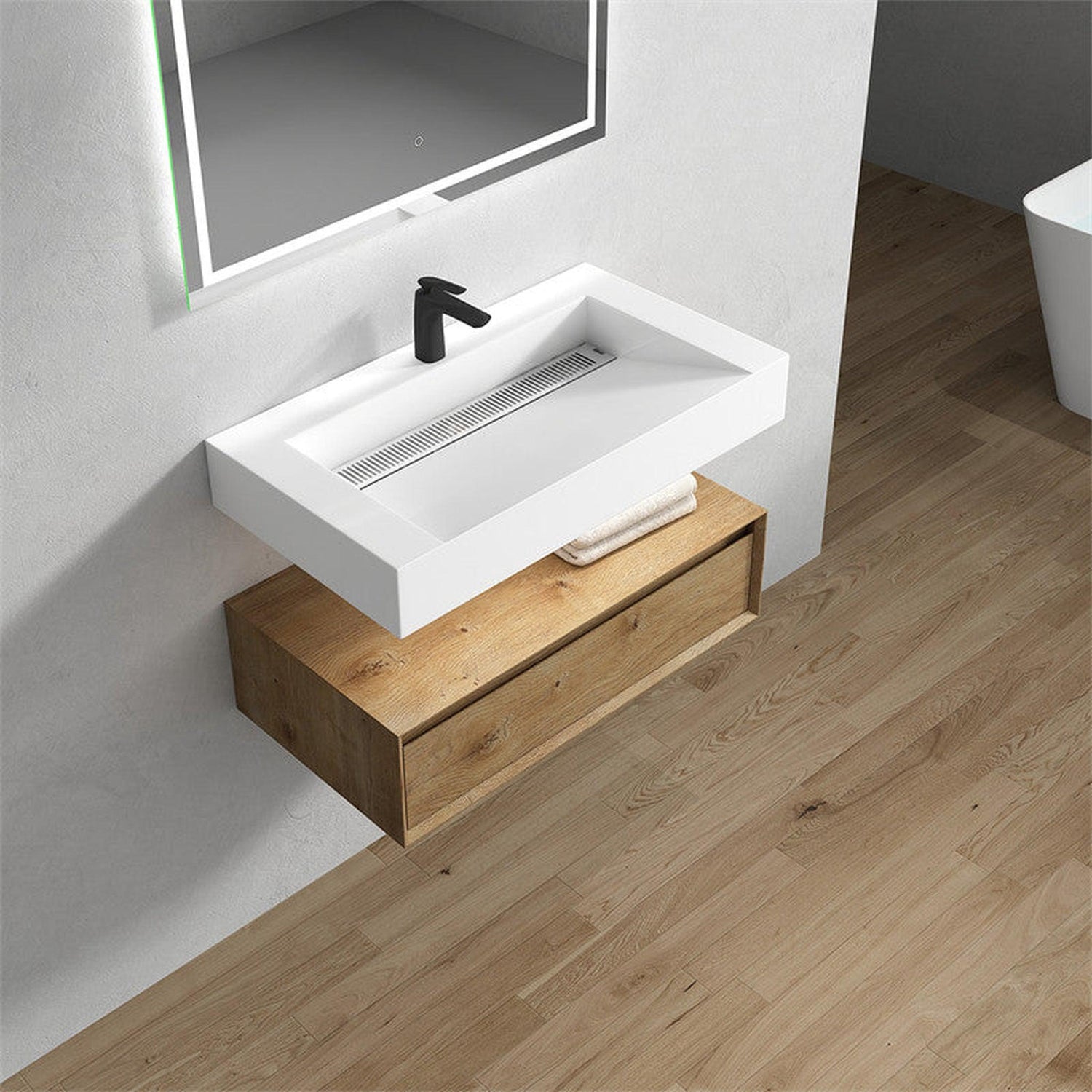 Aria 36&quot; White Oak Floating Vanity With Single Reinforced White Acrylic Sink