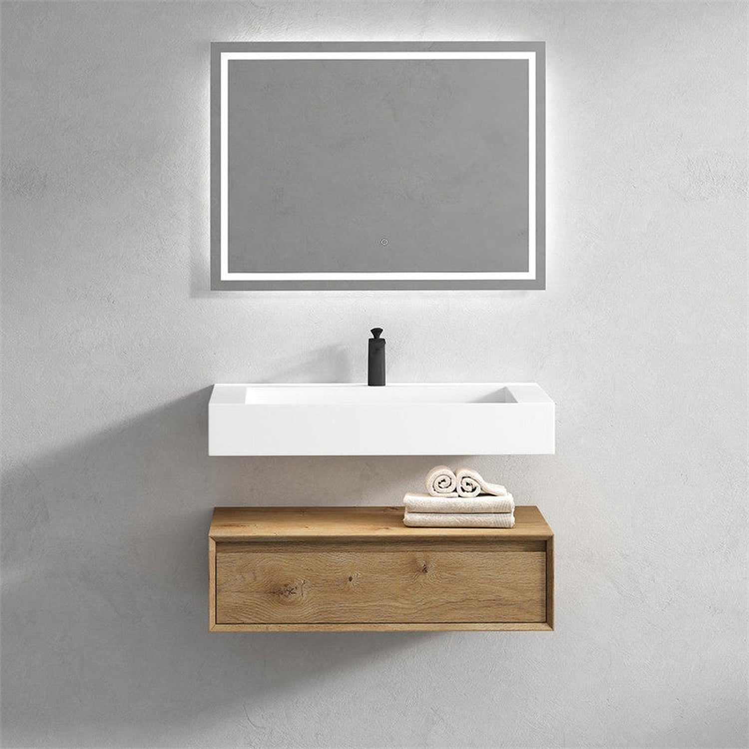 Aria 36&quot; White Oak Floating Vanity With Single Reinforced White Acrylic Sink