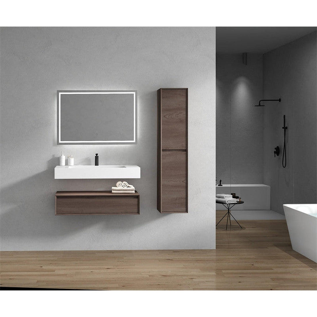 Aria 42&quot; Red Oak Floating Vanity With Single Reinforced White Acrylic Sink