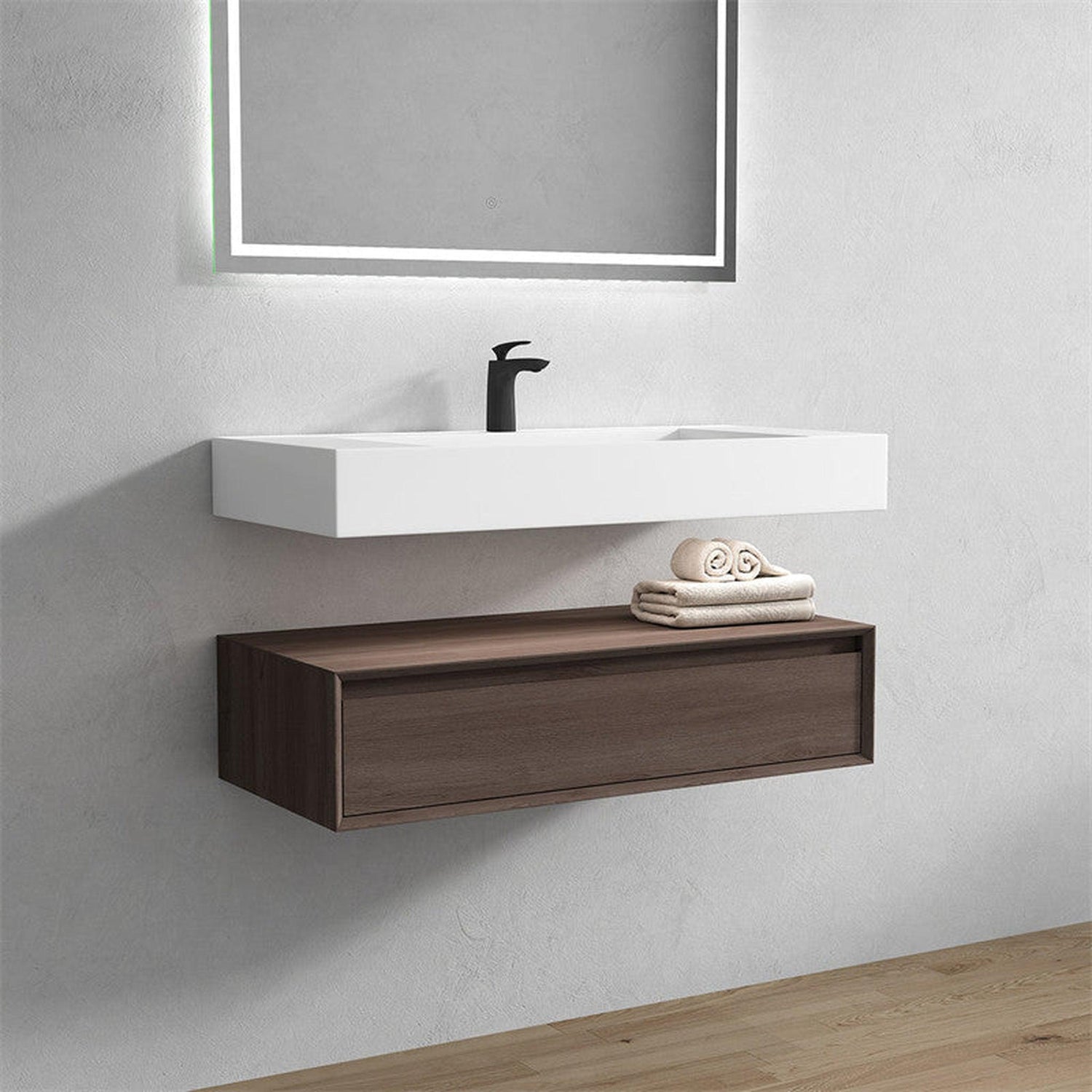 Aria 42&quot; Red Oak Floating Vanity With Single Reinforced White Acrylic Sink