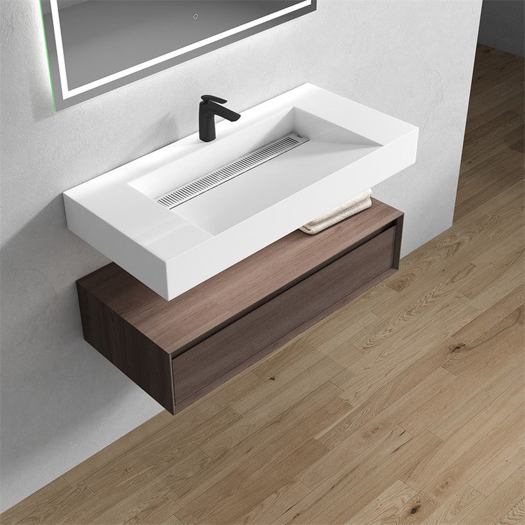 Aria 42&quot; Red Oak Floating Vanity With Single Reinforced White Acrylic Sink