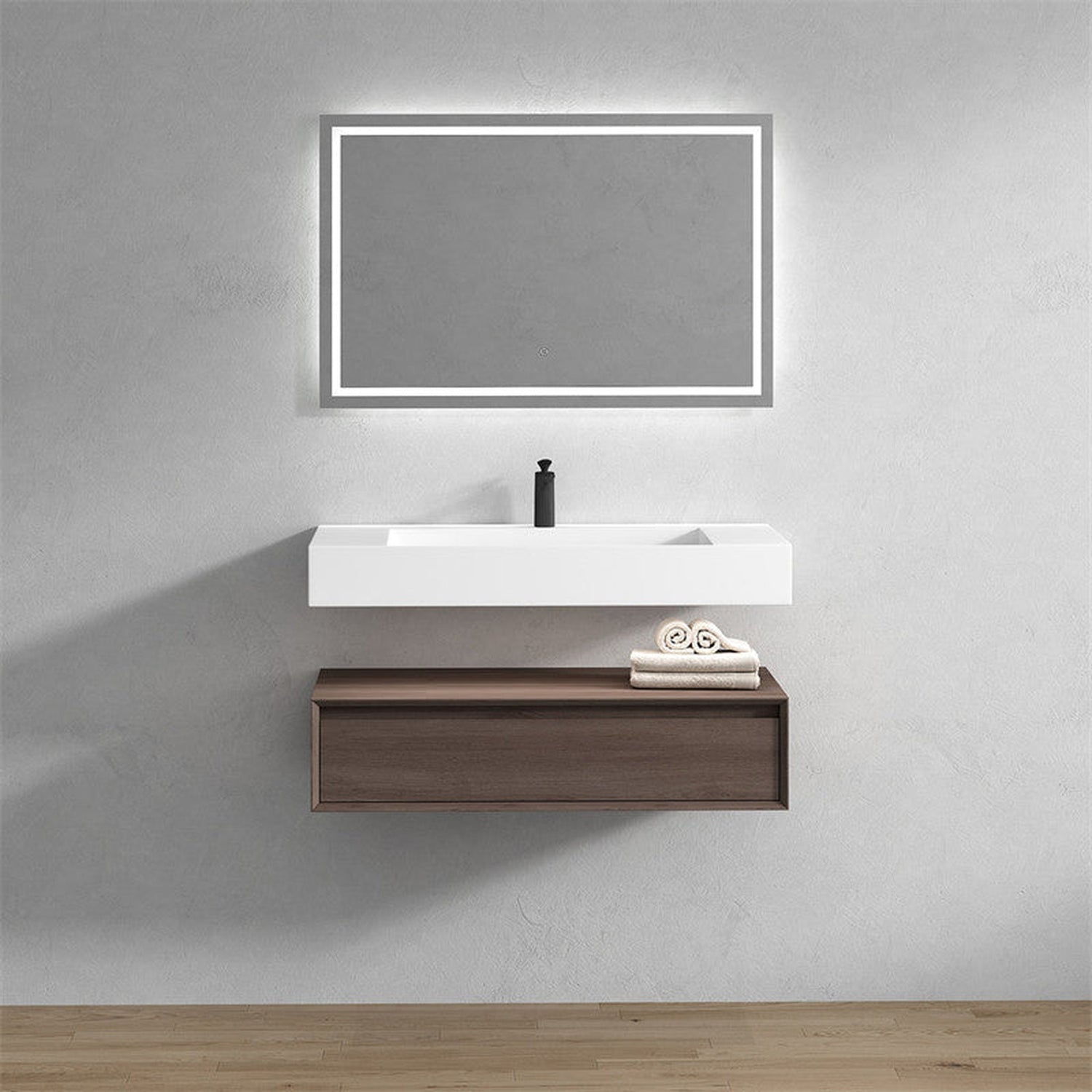 Aria 42&quot; Red Oak Floating Vanity With Single Reinforced White Acrylic Sink