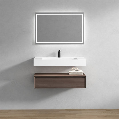 Aria 42&quot; Red Oak Floating Vanity With Single Reinforced White Acrylic Sink