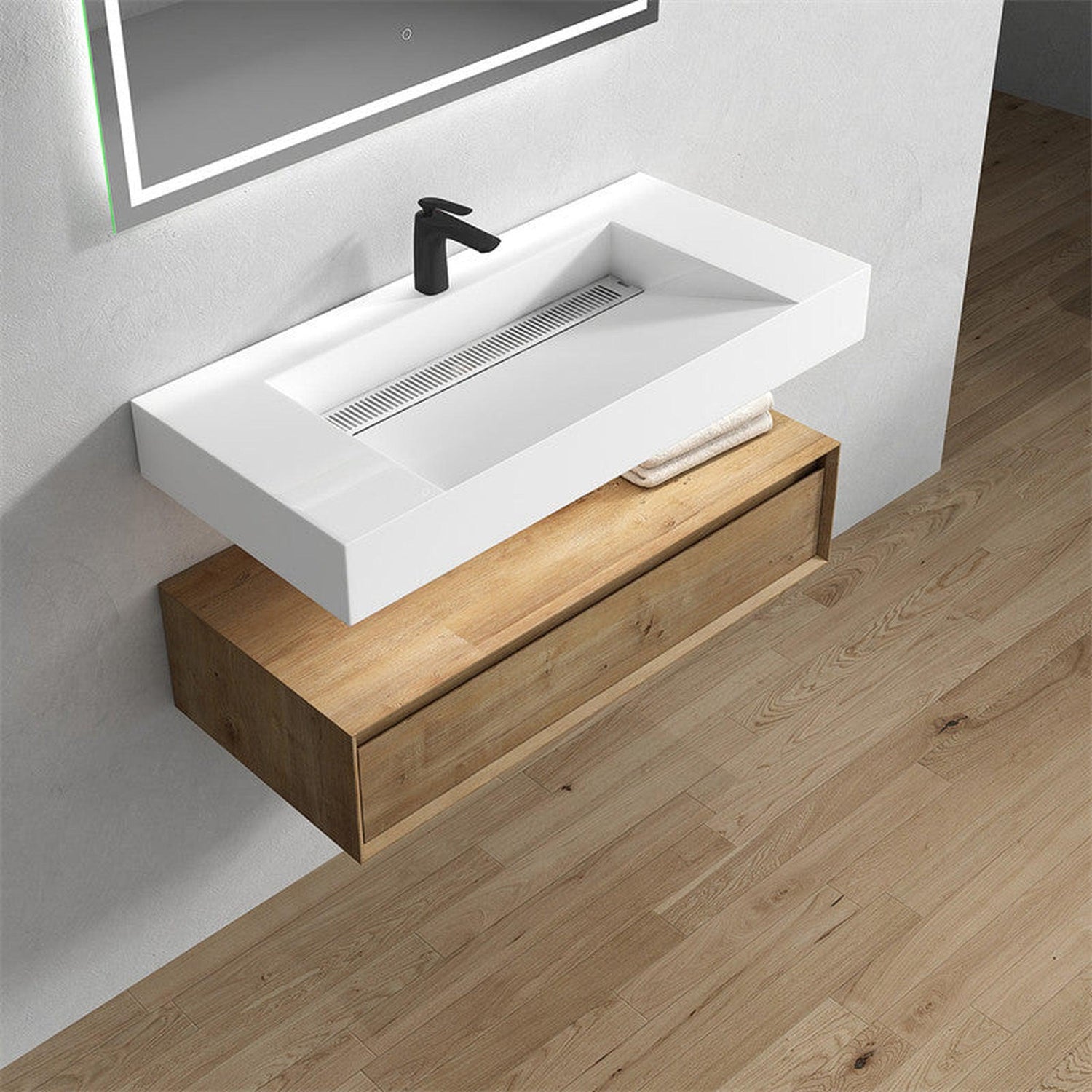 Aria 42&quot; White Oak Floating Vanity With Single Reinforced White Acrylic Sink