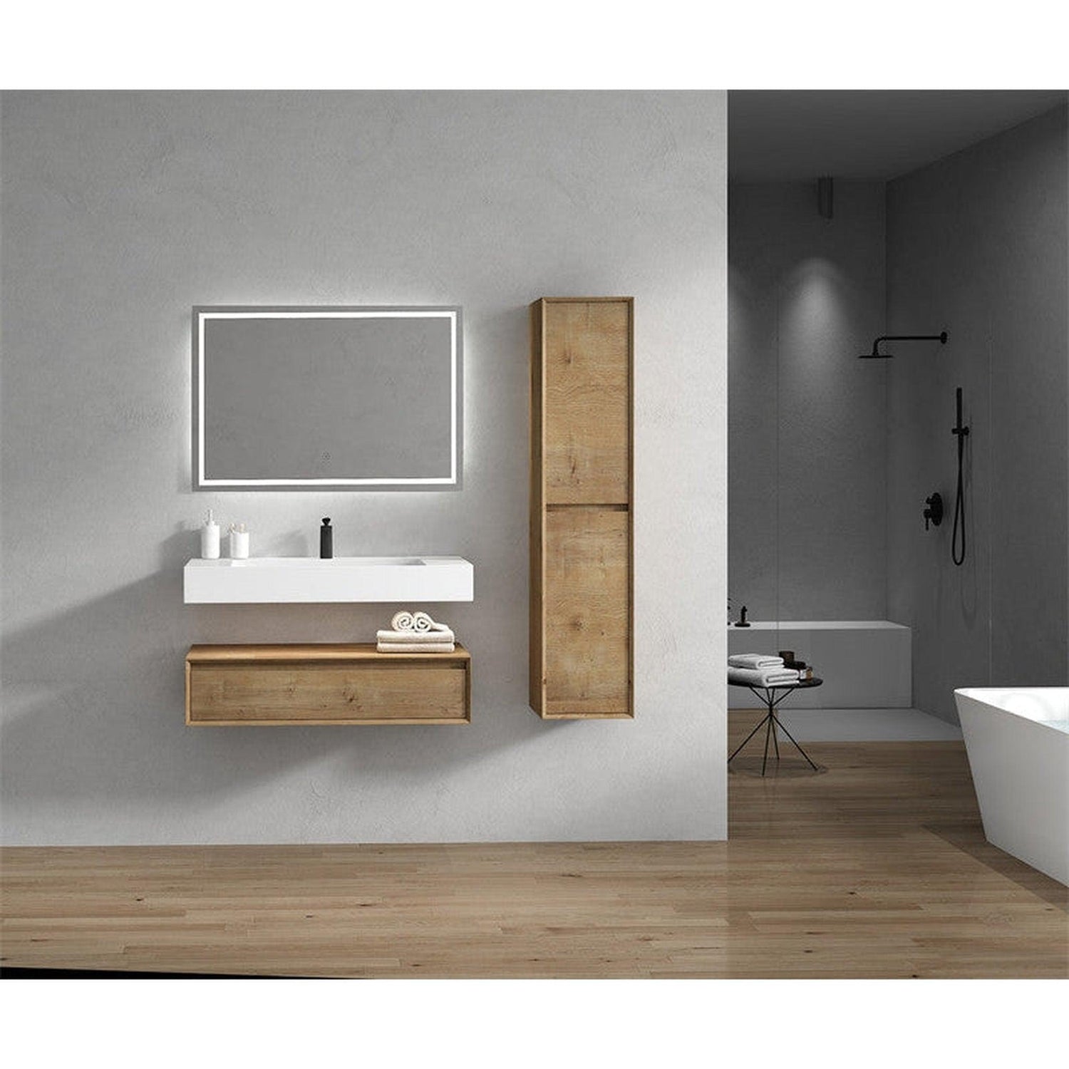 Aria 42&quot; White Oak Floating Vanity With Single Reinforced White Acrylic Sink