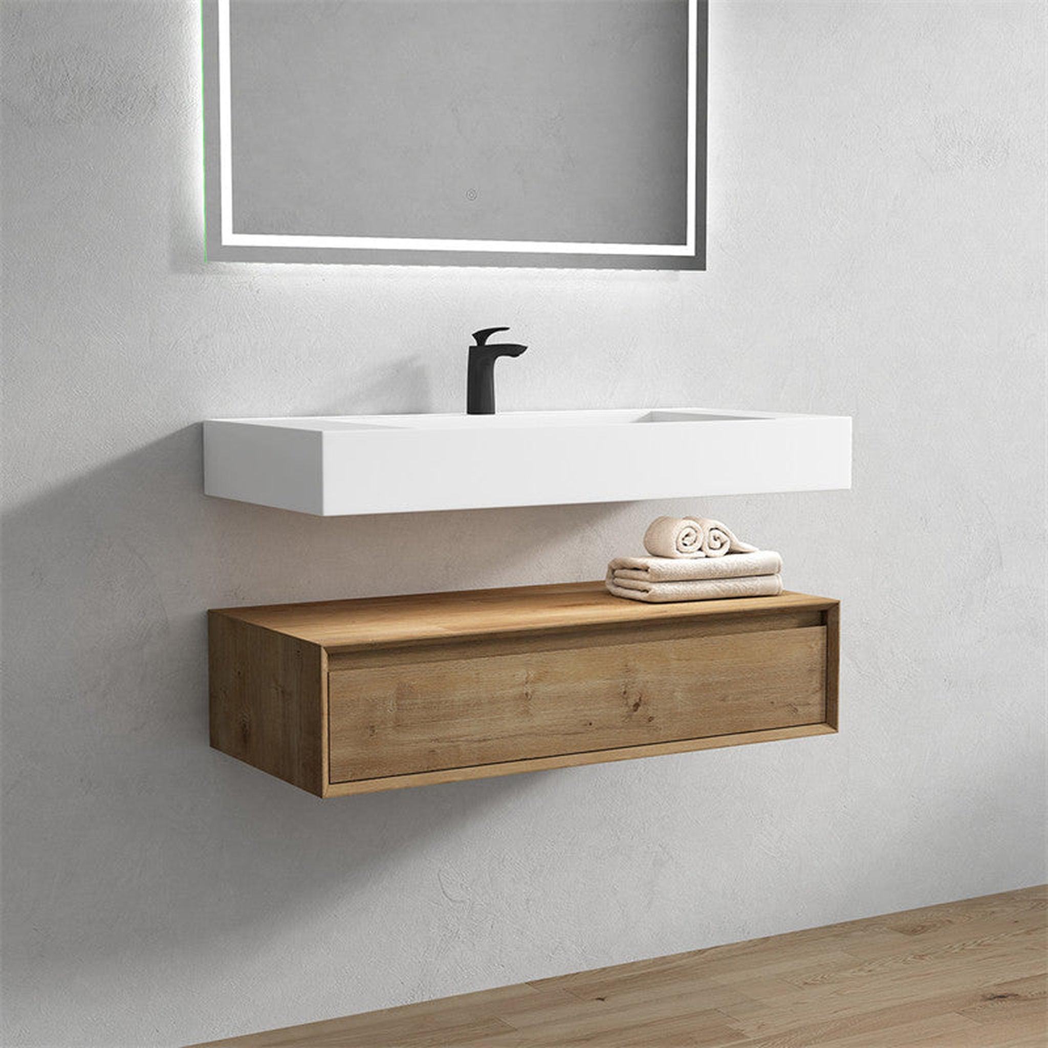 Aria 42&quot; White Oak Floating Vanity With Single Reinforced White Acrylic Sink