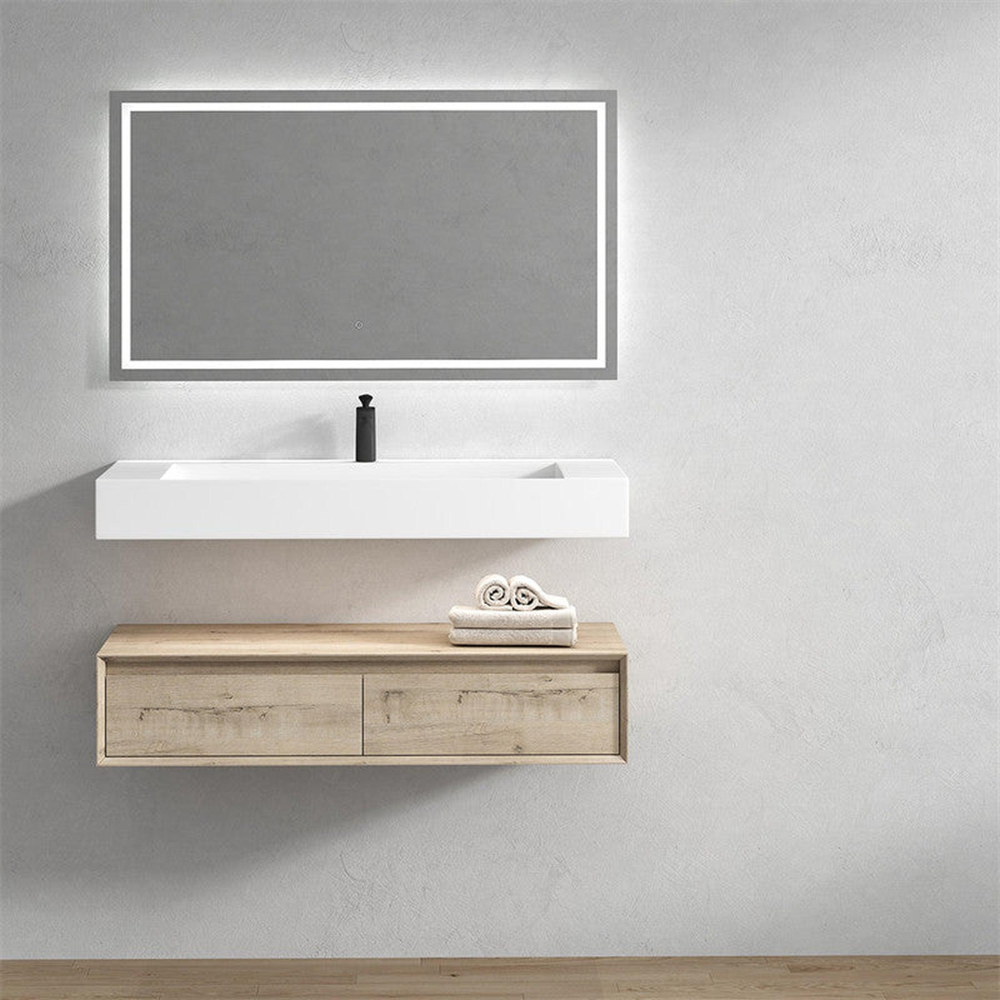 Aria 48&quot; Light Oak Floating Vanity With Single Reinforced White Acrylic Sink