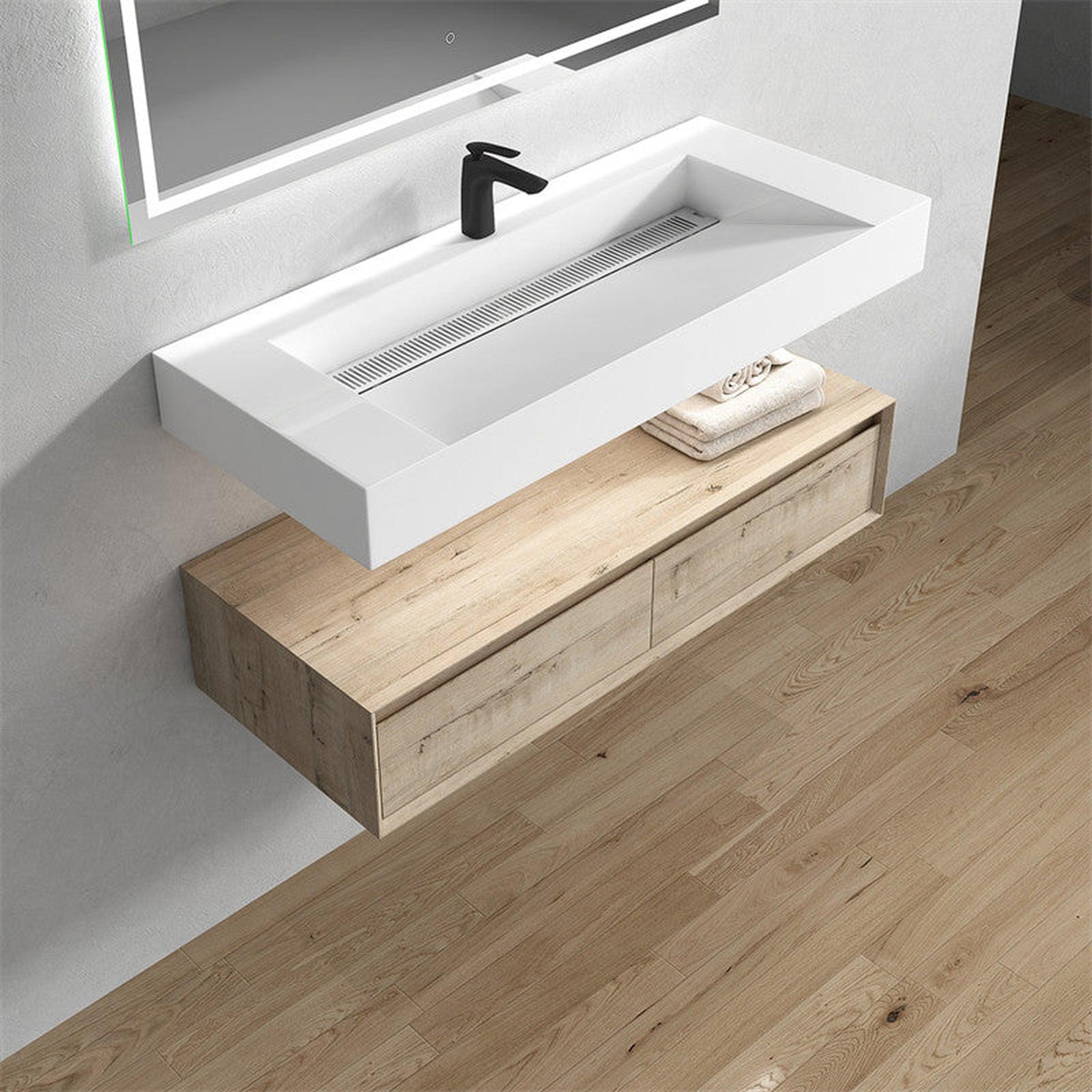 Aria 48&quot; Light Oak Floating Vanity With Single Reinforced White Acrylic Sink