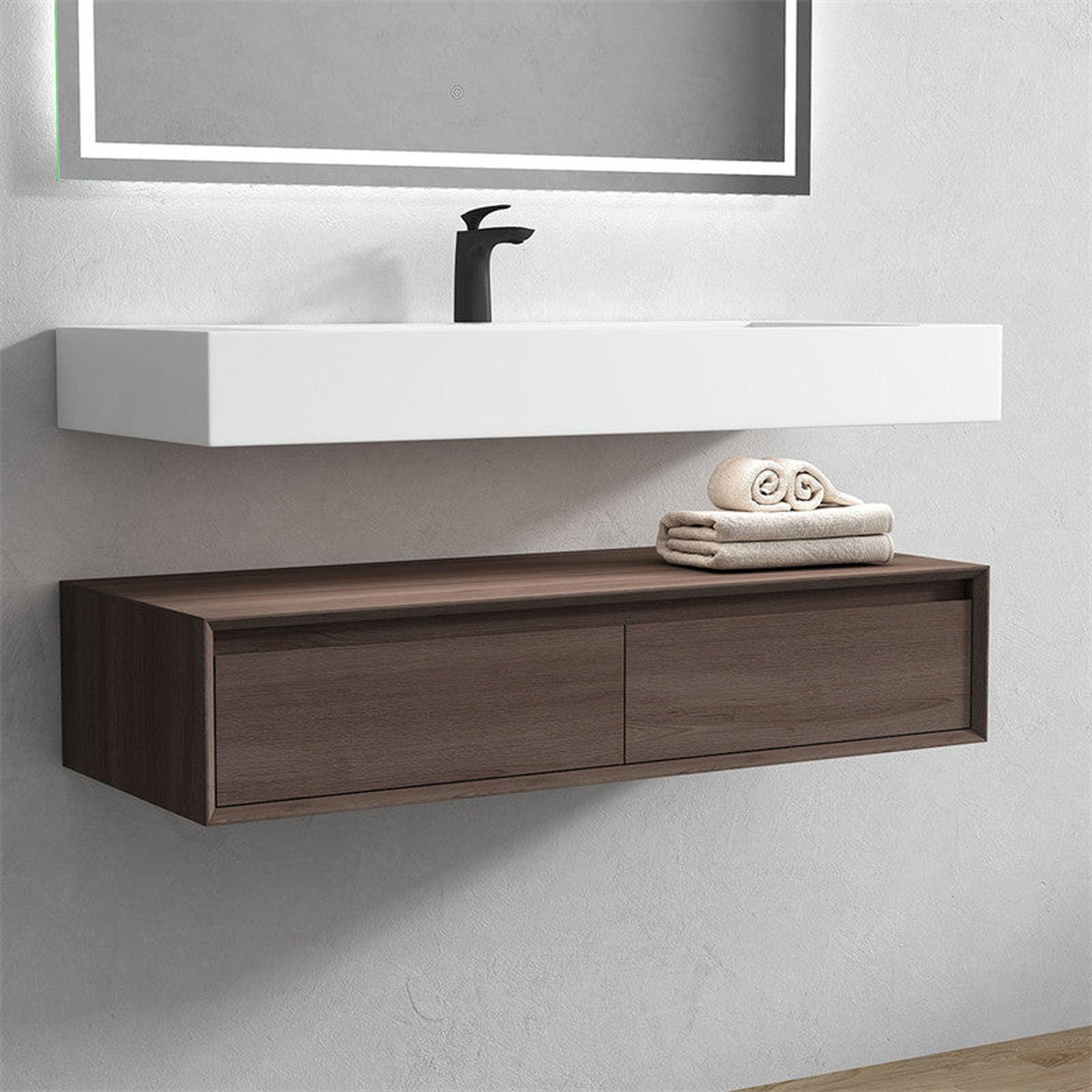 Aria 48&quot; Red Oak Floating Vanity With Single Reinforced White Acrylic Sink