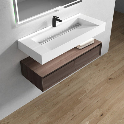 Aria 48&quot; Red Oak Floating Vanity With Single Reinforced White Acrylic Sink