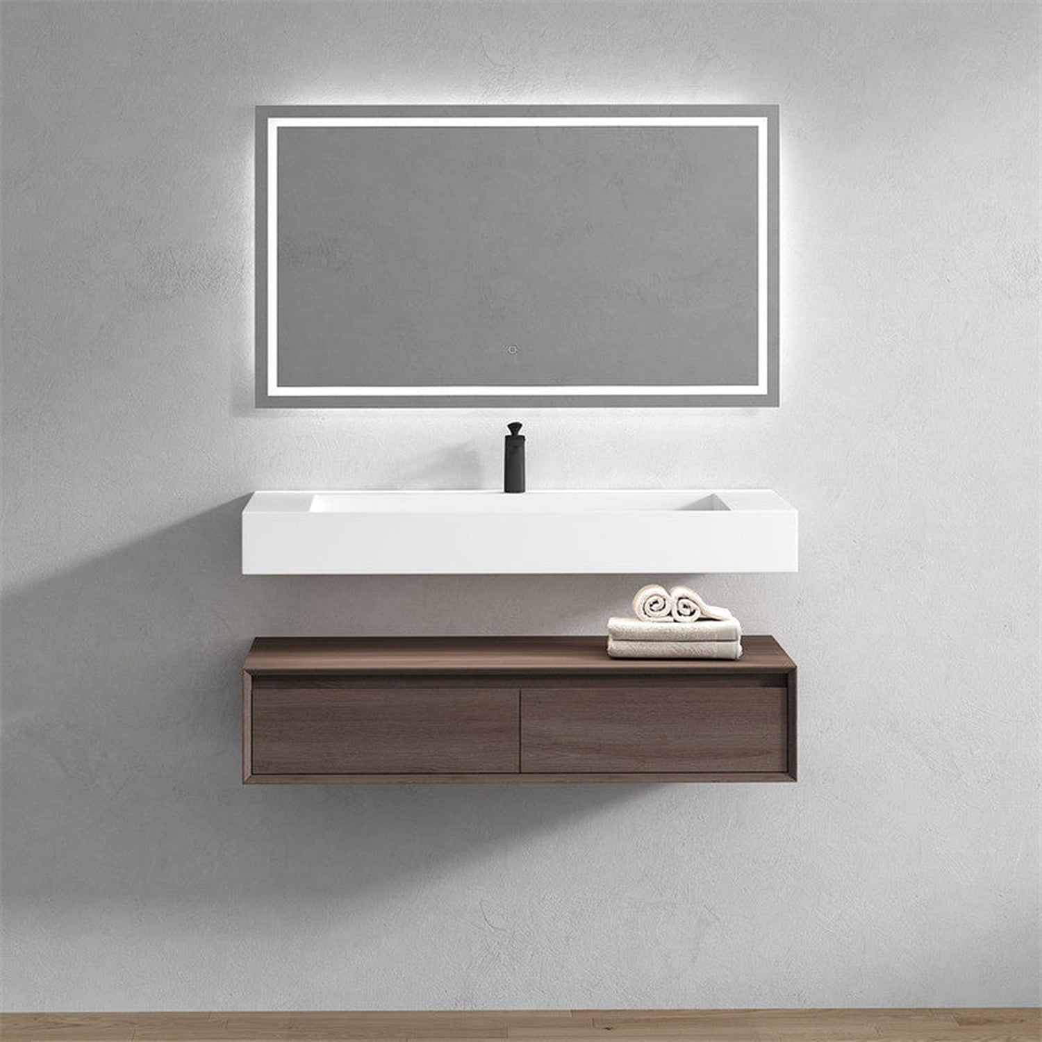 Aria 48&quot; Red Oak Floating Vanity With Single Reinforced White Acrylic Sink