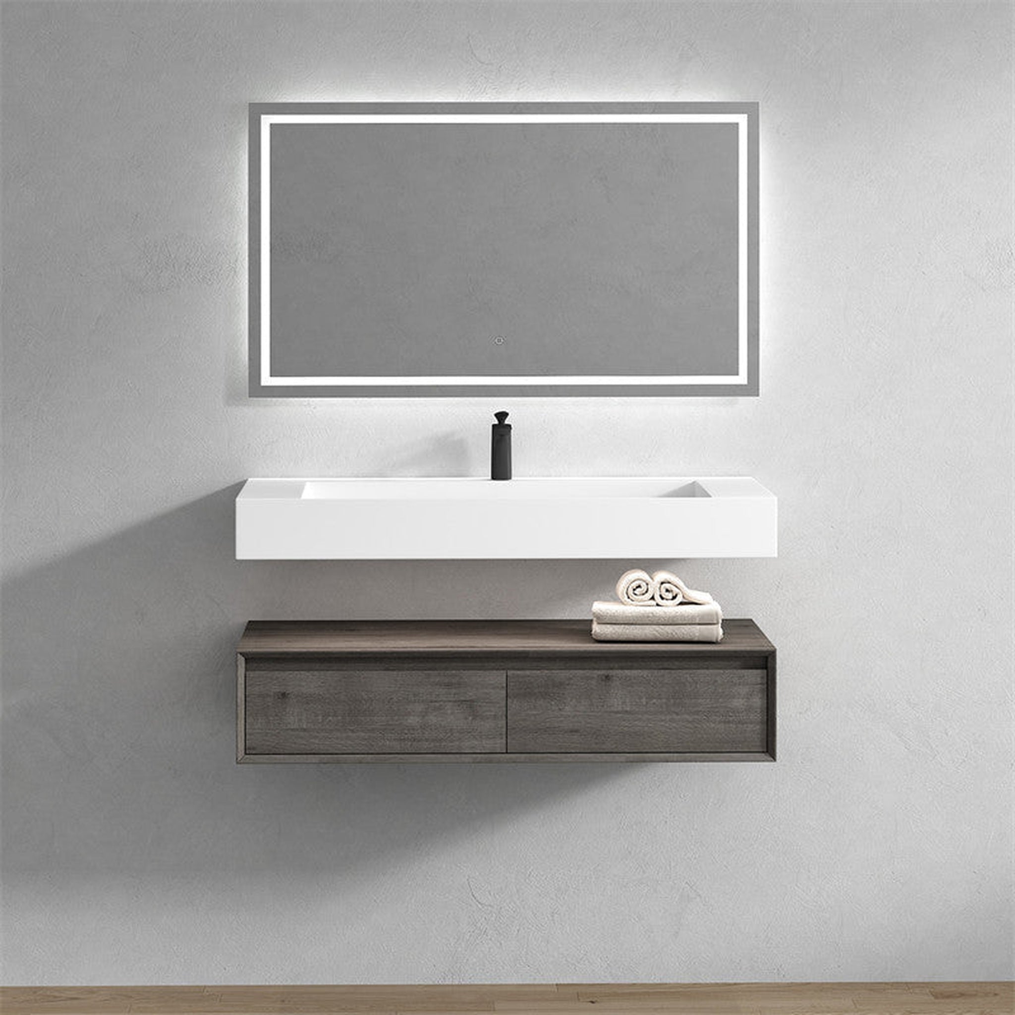 Aria 48&quot; Smoke Oak Floating Vanity With Single Reinforced White Acrylic Sink