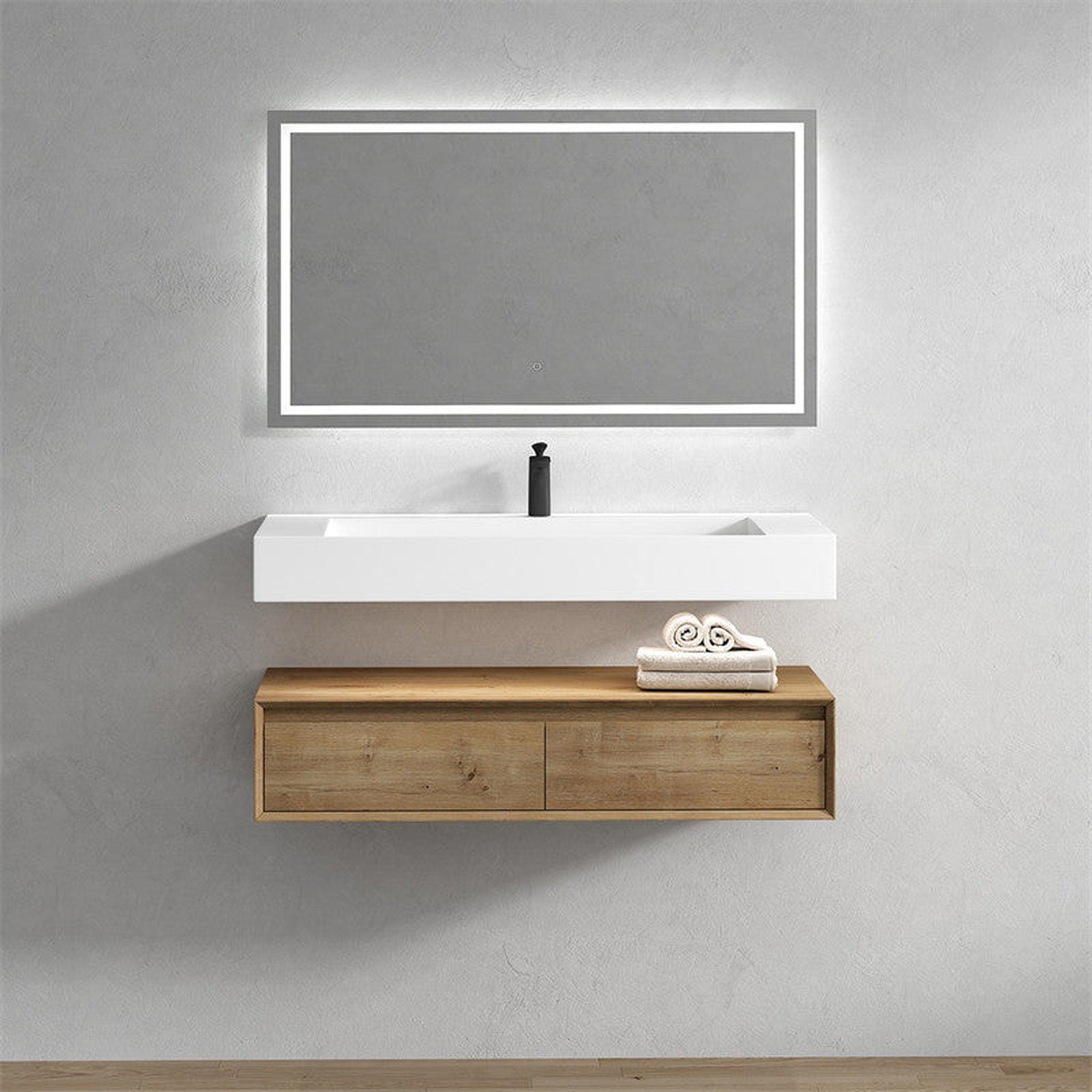 Aria 48&quot; White Oak Floating Vanity With Single Reinforced White Acrylic Sink