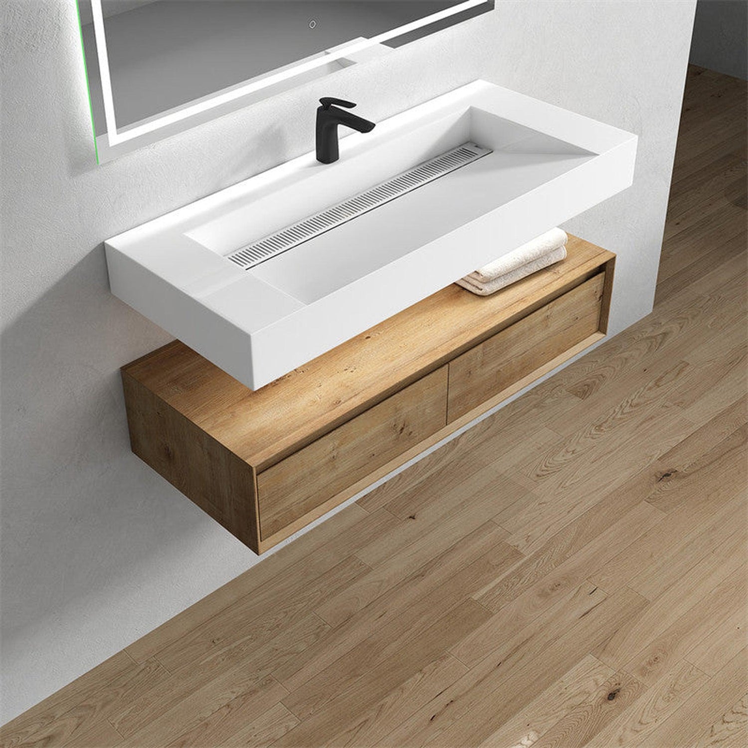 Aria 48&quot; White Oak Floating Vanity With Single Reinforced White Acrylic Sink