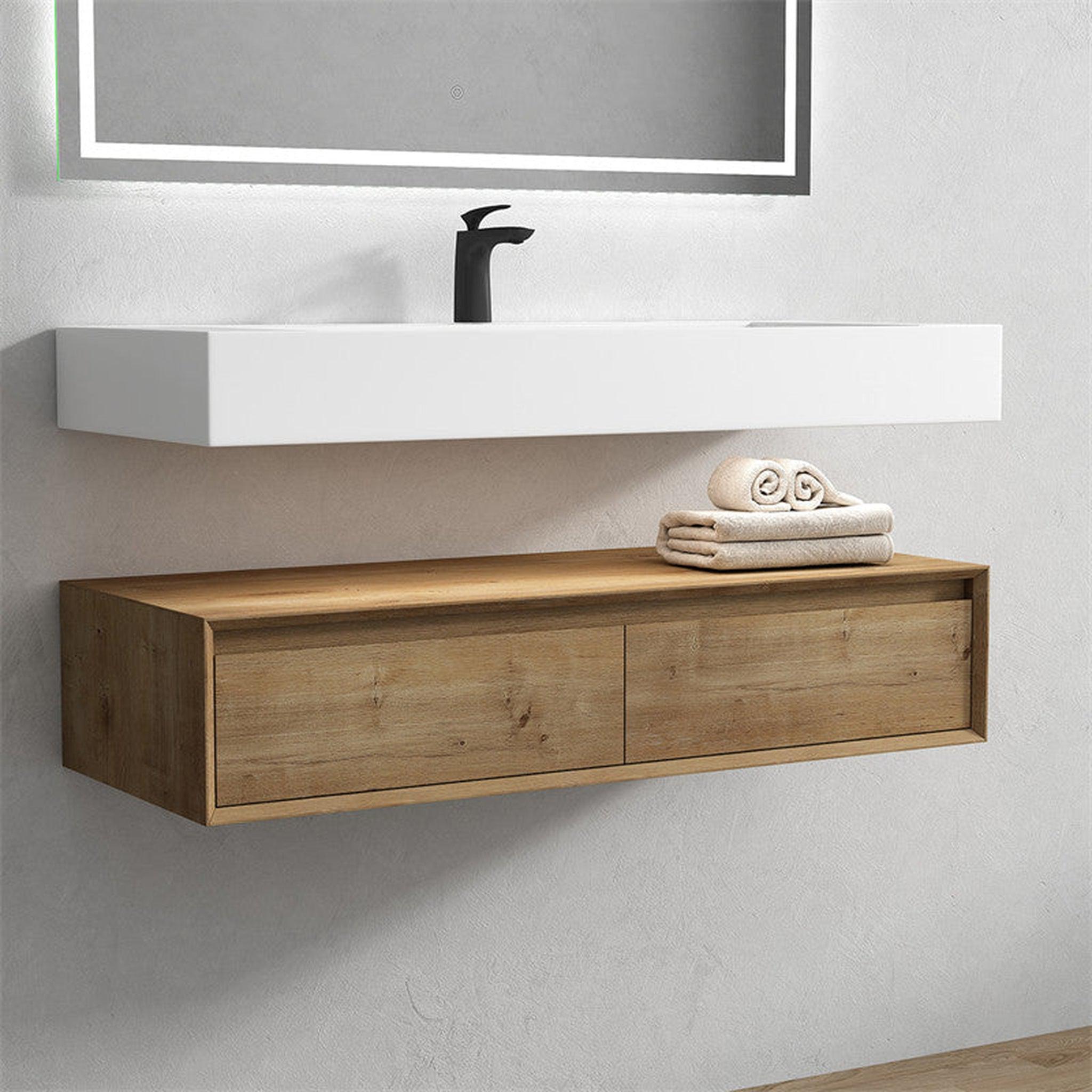 Aria 48&quot; White Oak Floating Vanity With Single Reinforced White Acrylic Sink