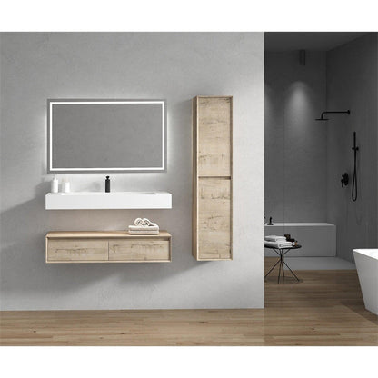 Aria 60&quot; Light Oak Floating Vanity With Single Faucet Hole and Reinforced White Acrylic Sink