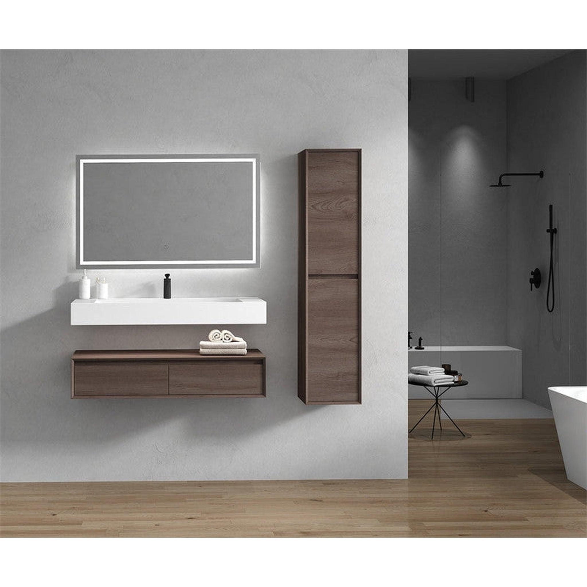 Aria 60&quot; Red Oak Floating Vanity With Single Faucet Hole and Reinforced White Acrylic Sink