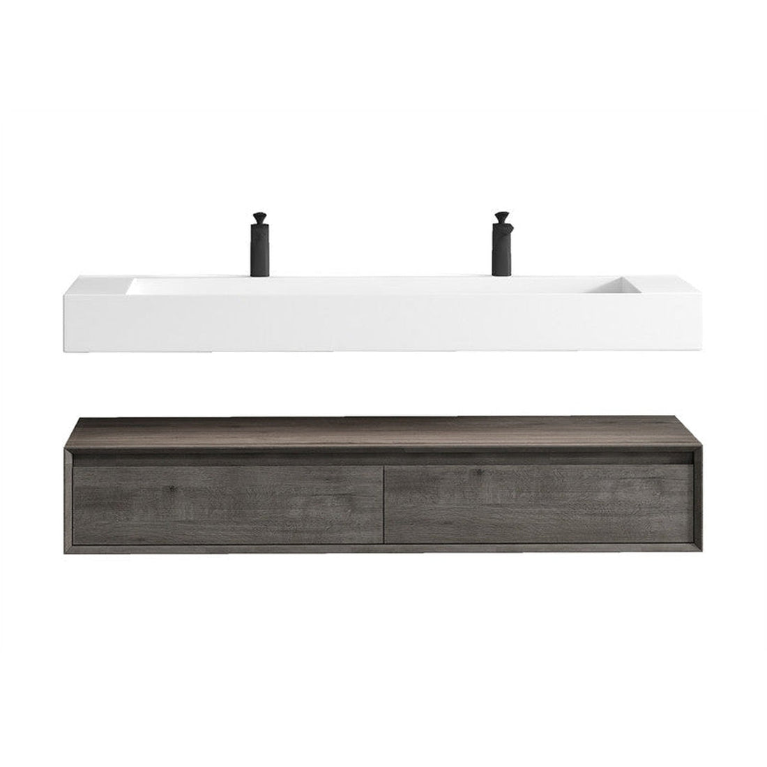 Aria 60&quot; Smoke Oak Floating Vanity With Double Faucet Holes and Reinforced White Acrylic Sink