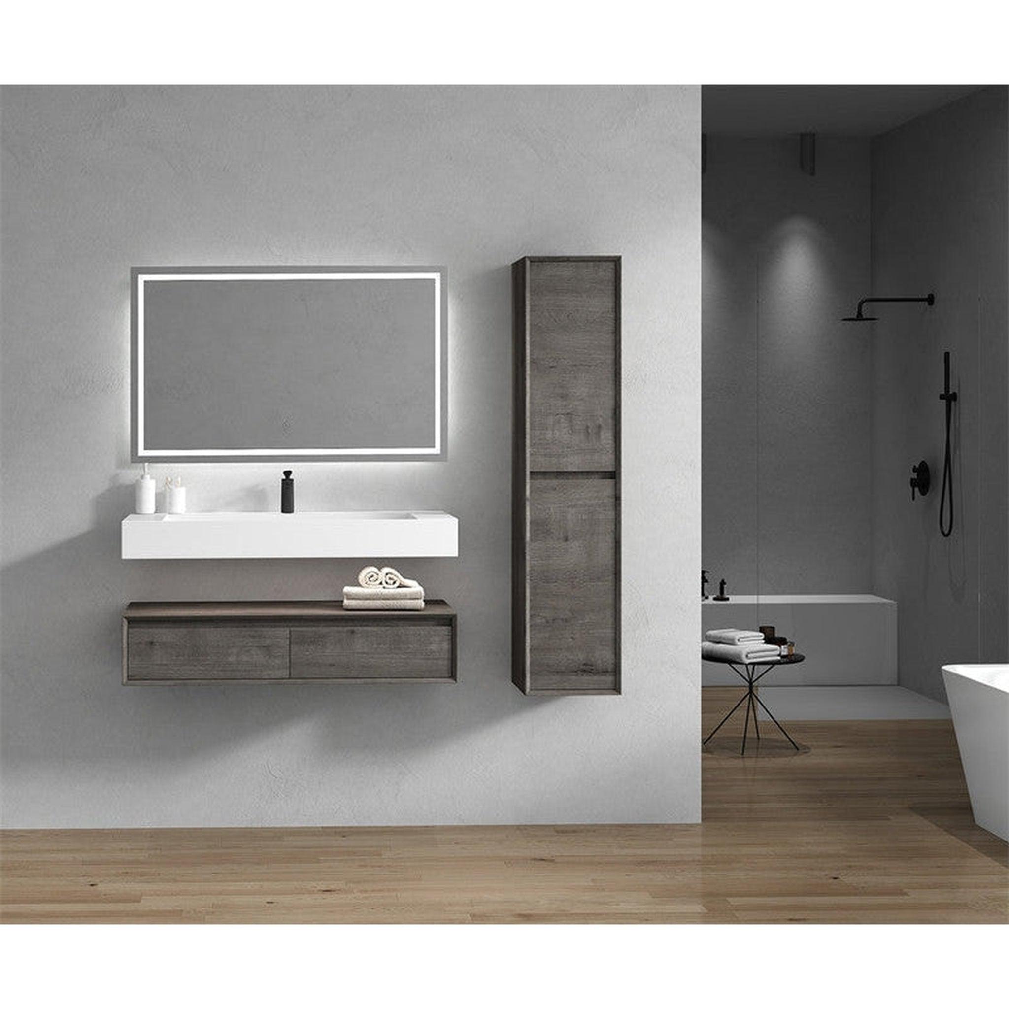 Aria 60&quot; Smoke Oak Floating Vanity With Single Faucet Hole and Reinforced White Acrylic Sink