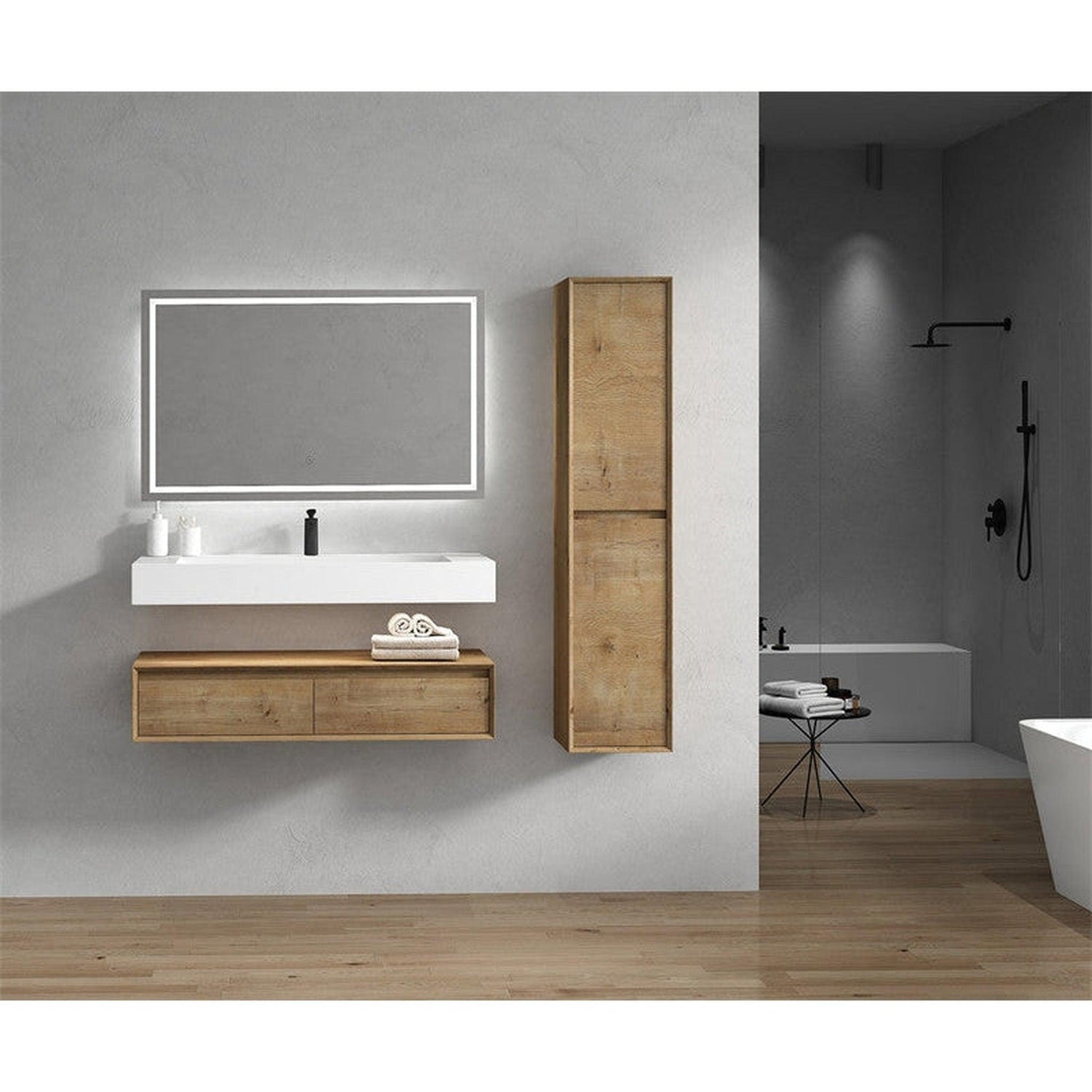 Aria 60&quot; White Oak Floating Vanity With Single Faucet Hole and Reinforced White Acrylic Sink