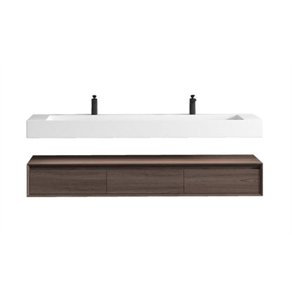 Aria 72&quot; Red Oak Floating Vanity With Double Faucet Holes and Reinforced White Acrylic Sink