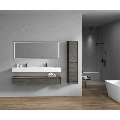 Aria 72&quot; Smoke Oak Floating Vanity With Double Faucet Holes and Reinforced White Acrylic Sink